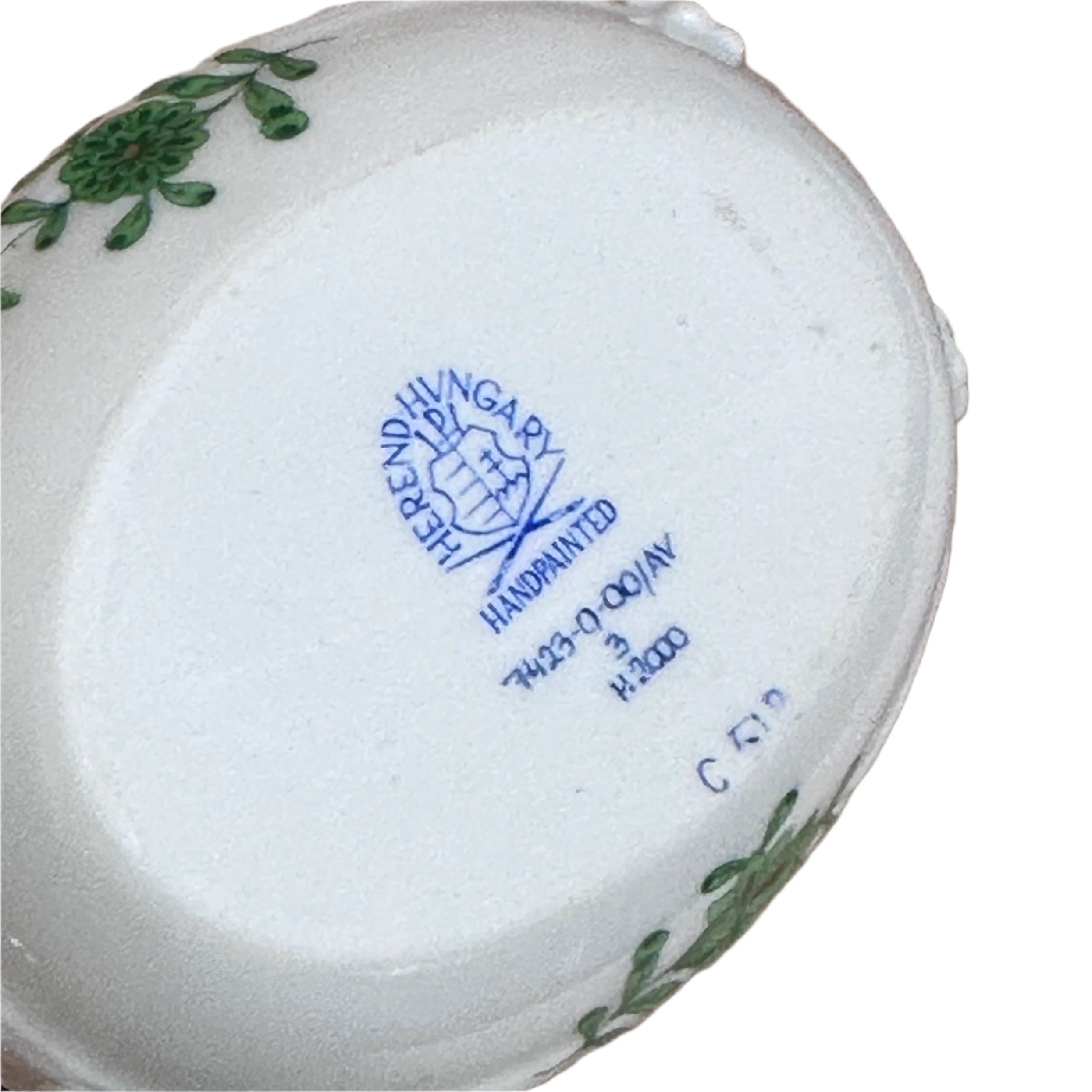 Herend Chinese Bouquet Green Porcelain Miniature Small Oval Handled Basket 7423-0-00/AV