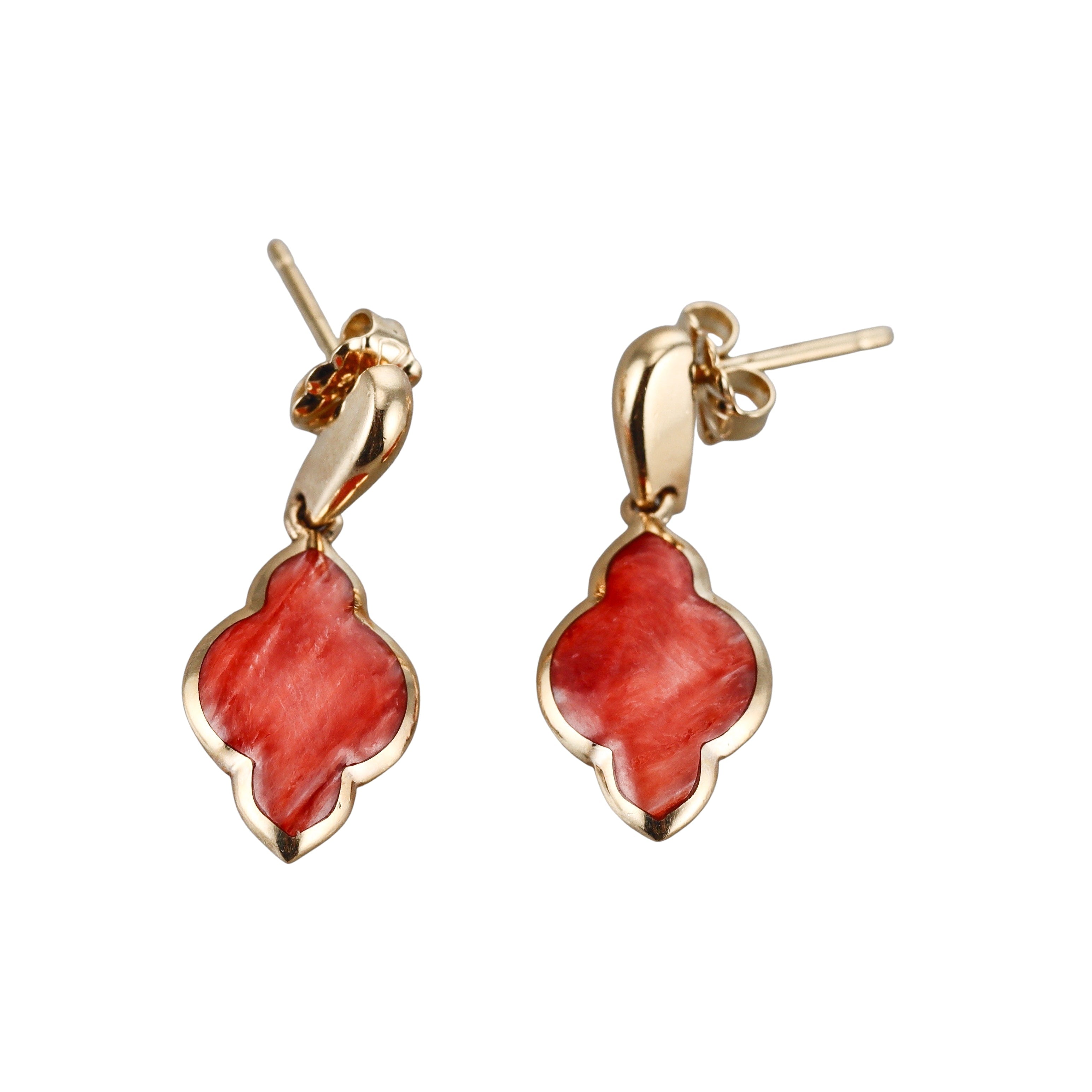 Kabana 14K Yellow Gold Red Spiny Oyster Drop Earrings