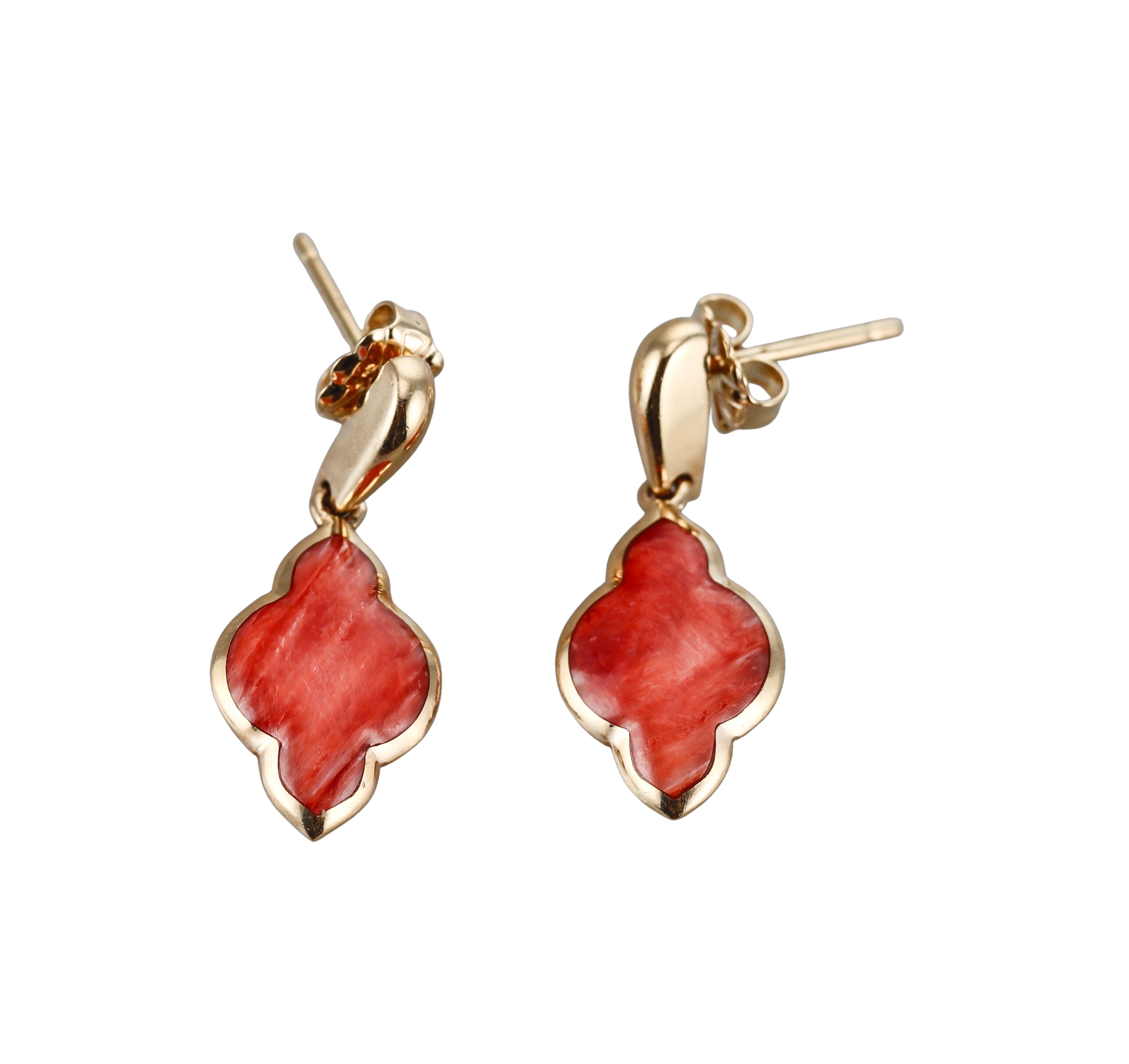 Kabana 14K Yellow Gold Red Spiny Oyster Drop Earrings