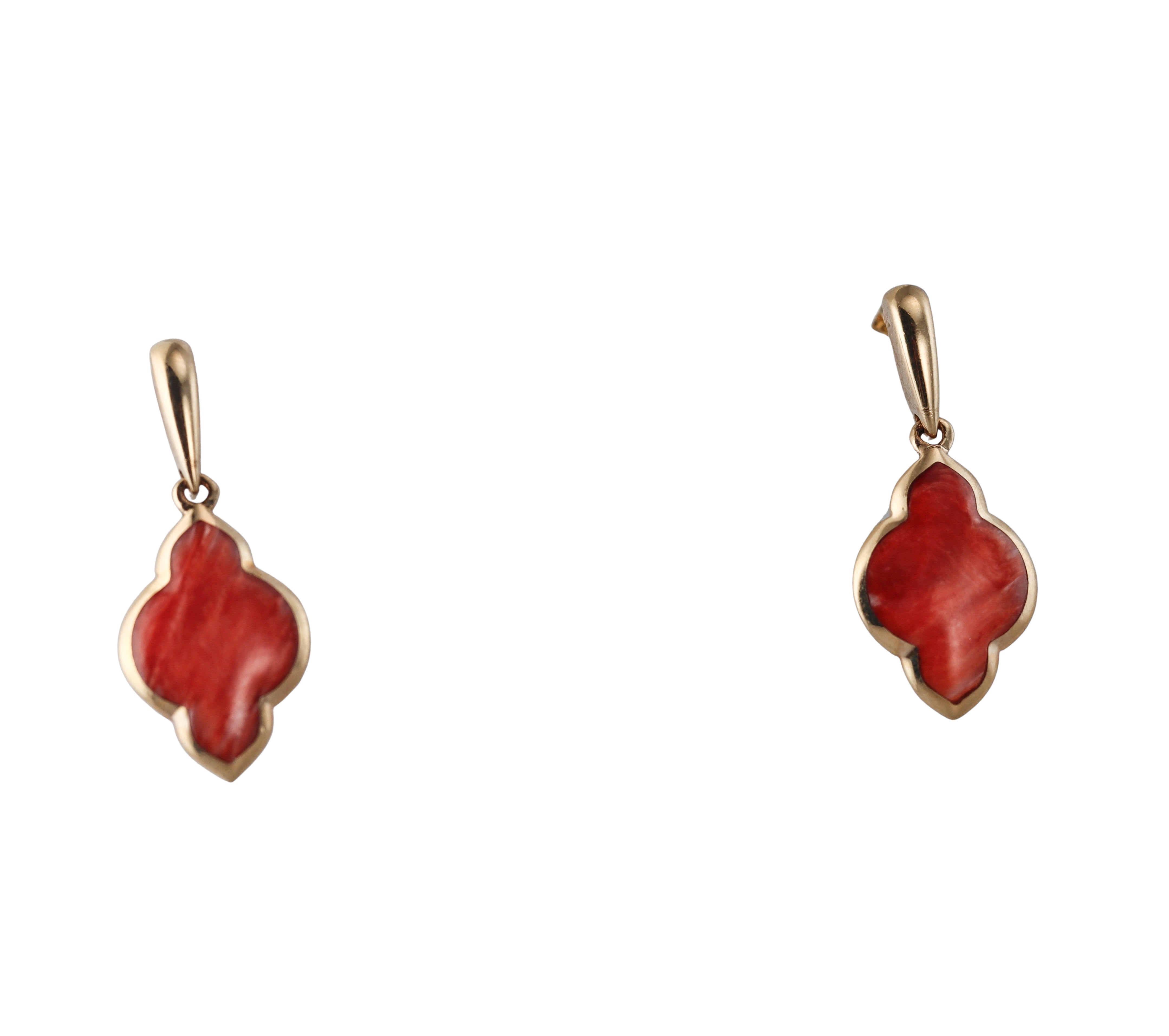 Kabana 14K Yellow Gold Red Spiny Oyster Drop Earrings