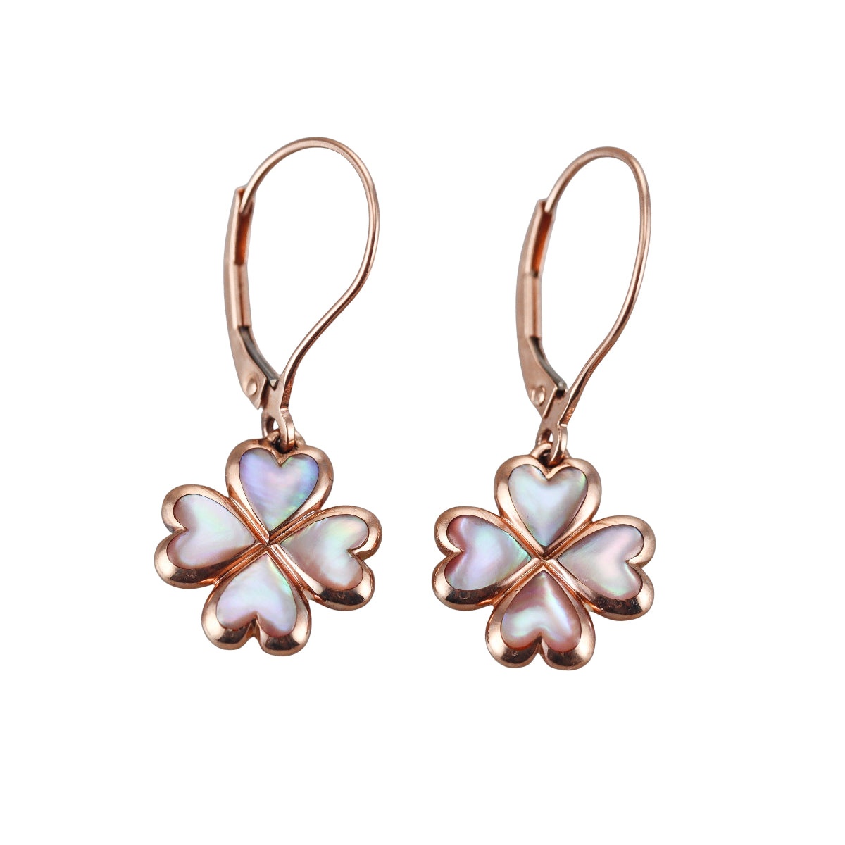 Kabana 14K Rose Gold Mother of Pearl Shamrock Clover Earrings
