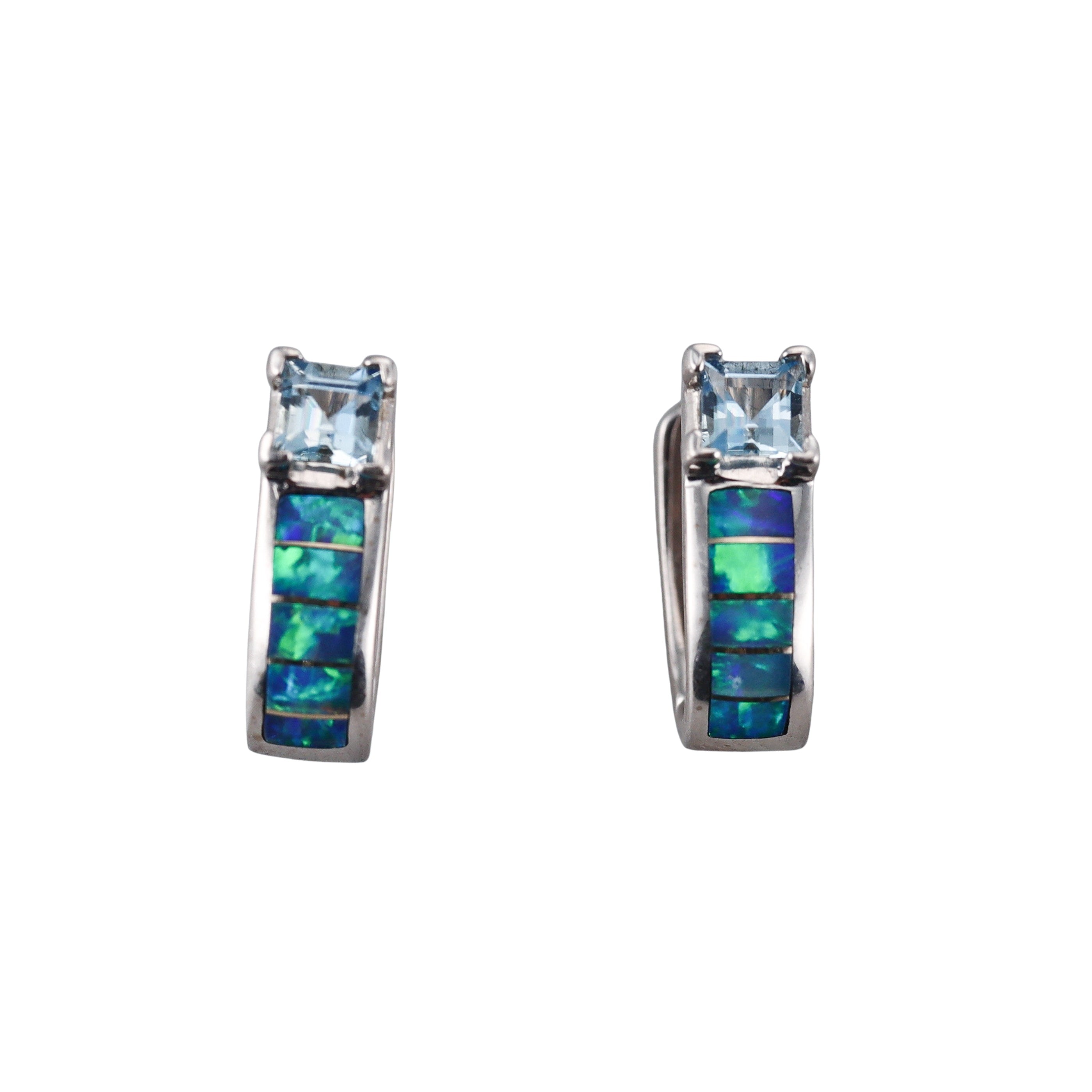Kabana 14K White Gold Blue Topaz Black Opal Earrings