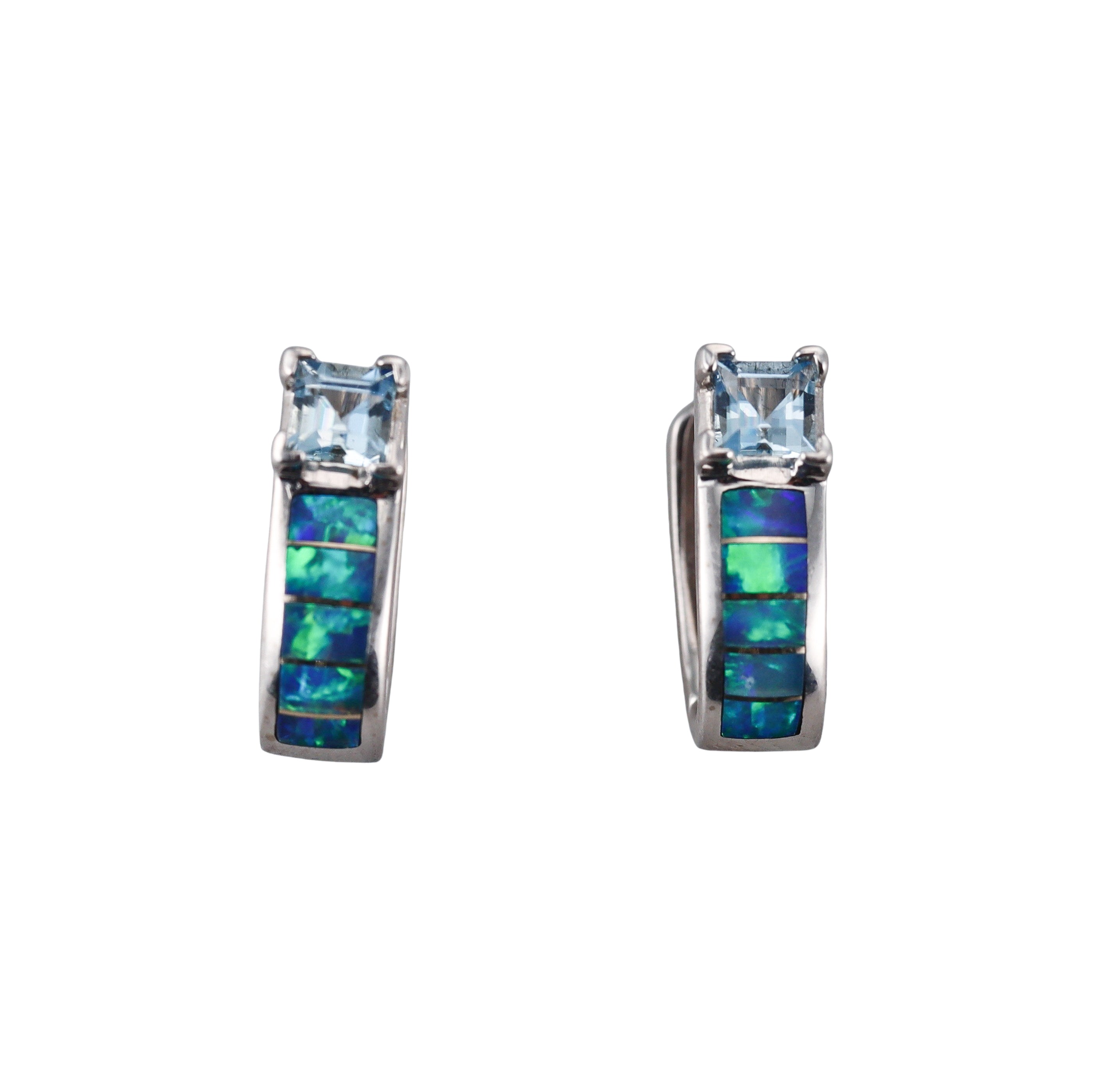 Kabana 14K White Gold Blue Topaz Black Opal Earrings