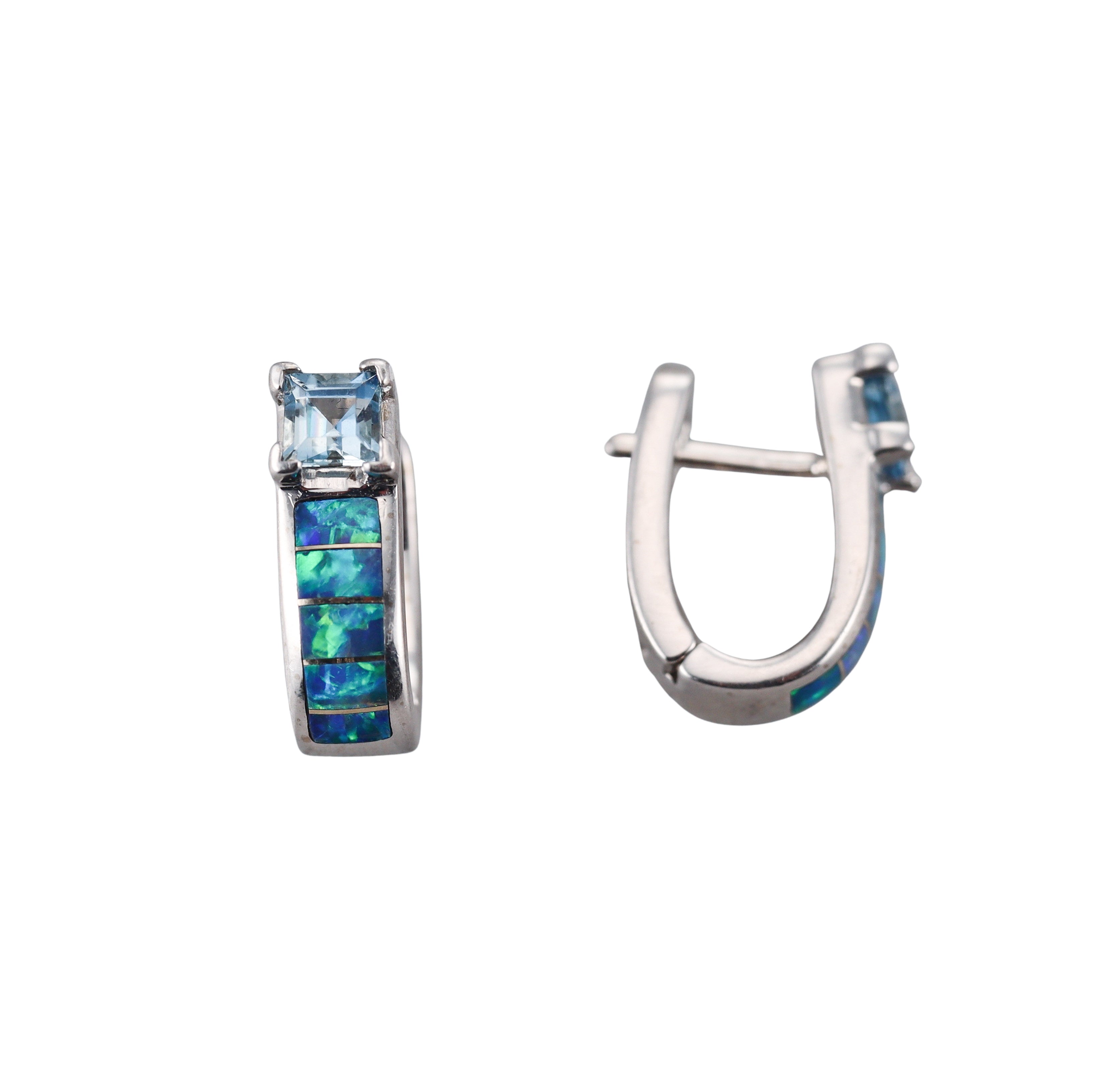 Kabana 14K White Gold Blue Topaz Black Opal Earrings