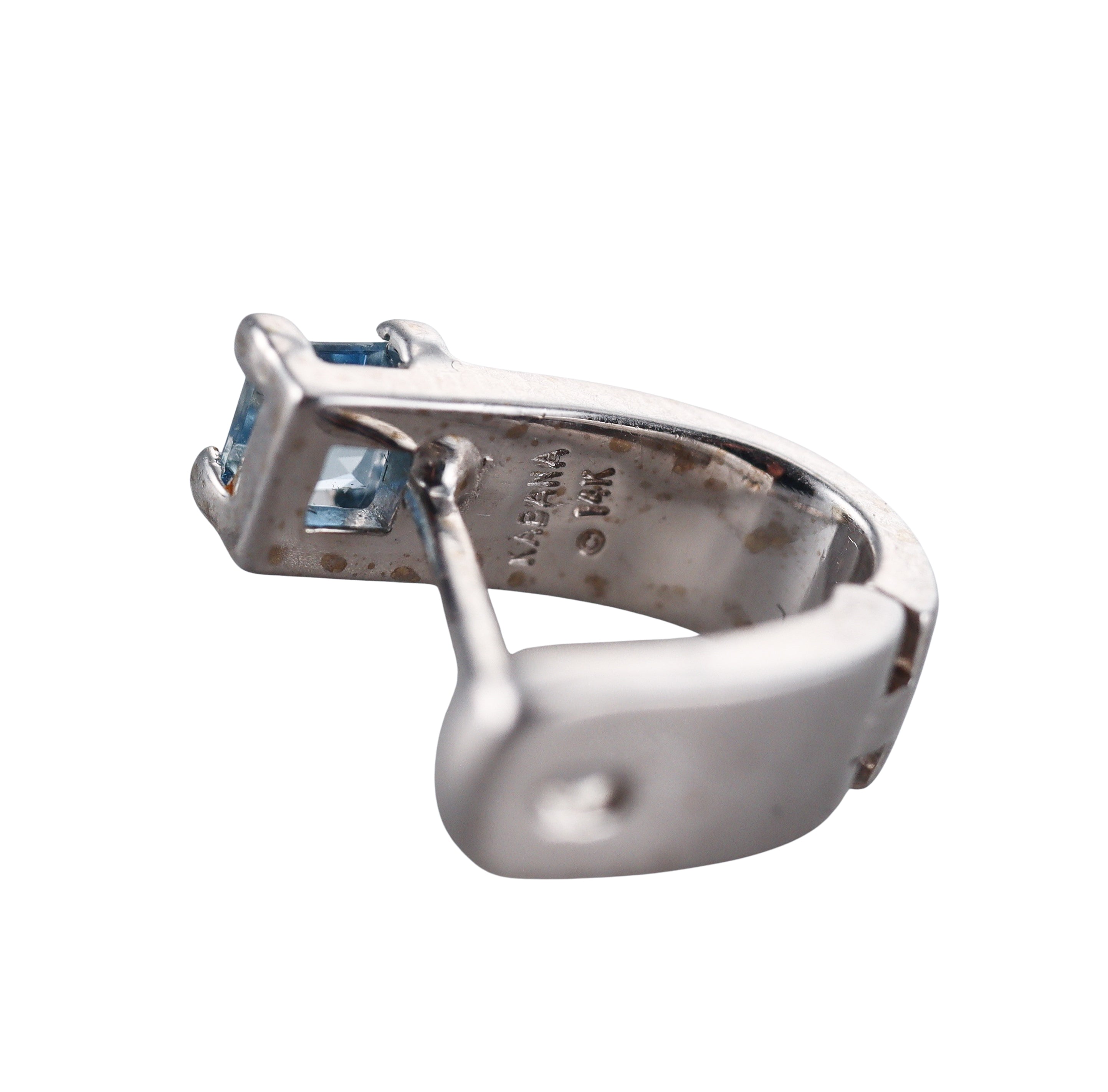 Kabana 14K White Gold Blue Topaz Black Opal Earrings