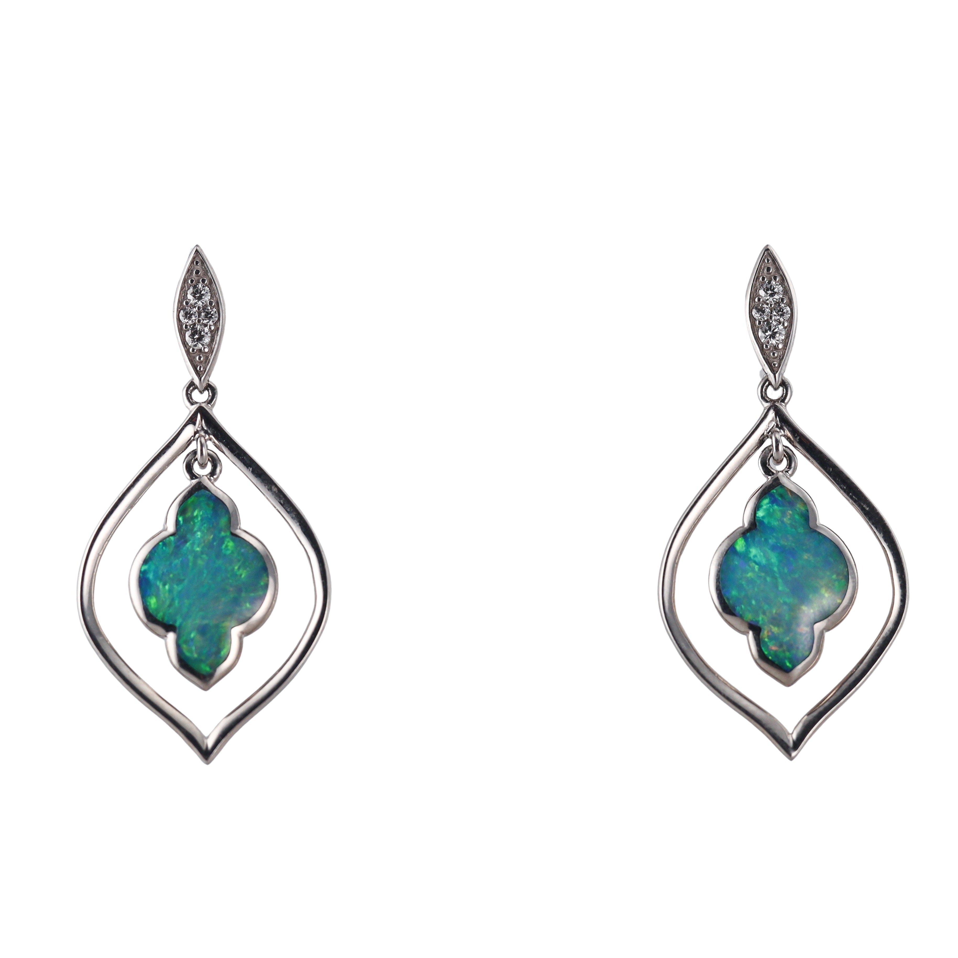 Kabana 14K White Gold Opal Diamond Drop Earrings