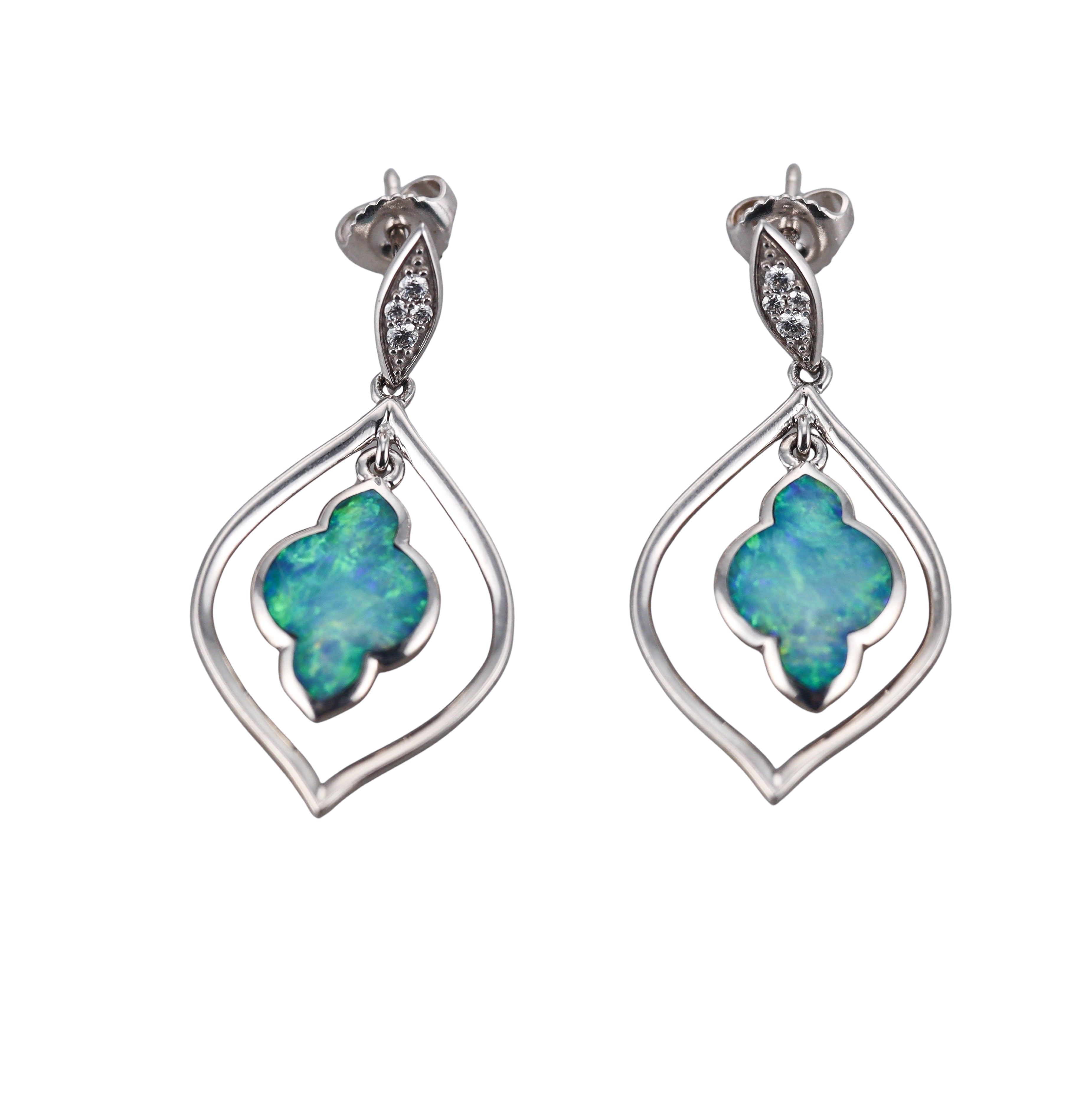 Kabana 14K White Gold Opal Diamond Drop Earrings