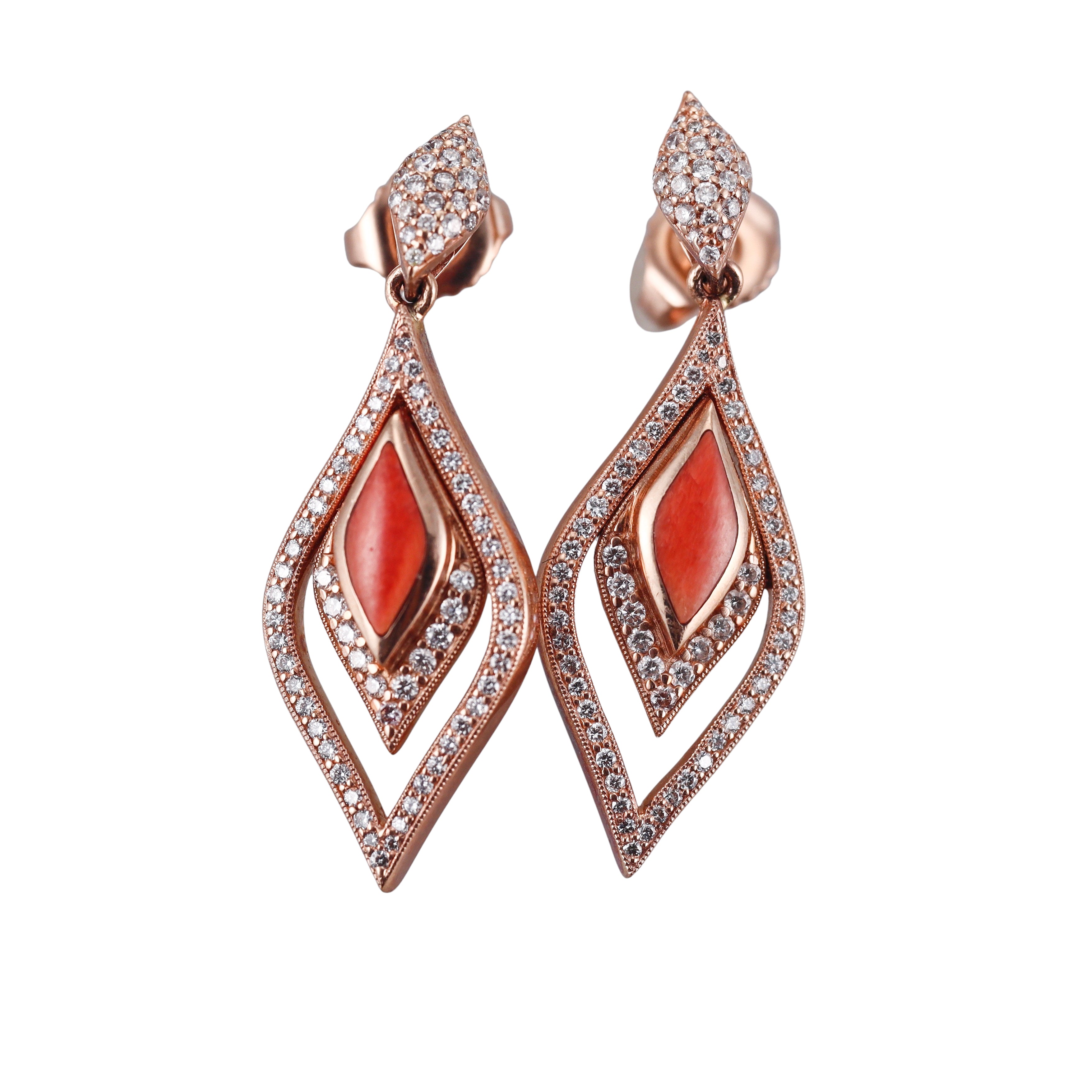 Kabana 14K Rose Gold Red Spiny Oyster Diamond Drop Earrings