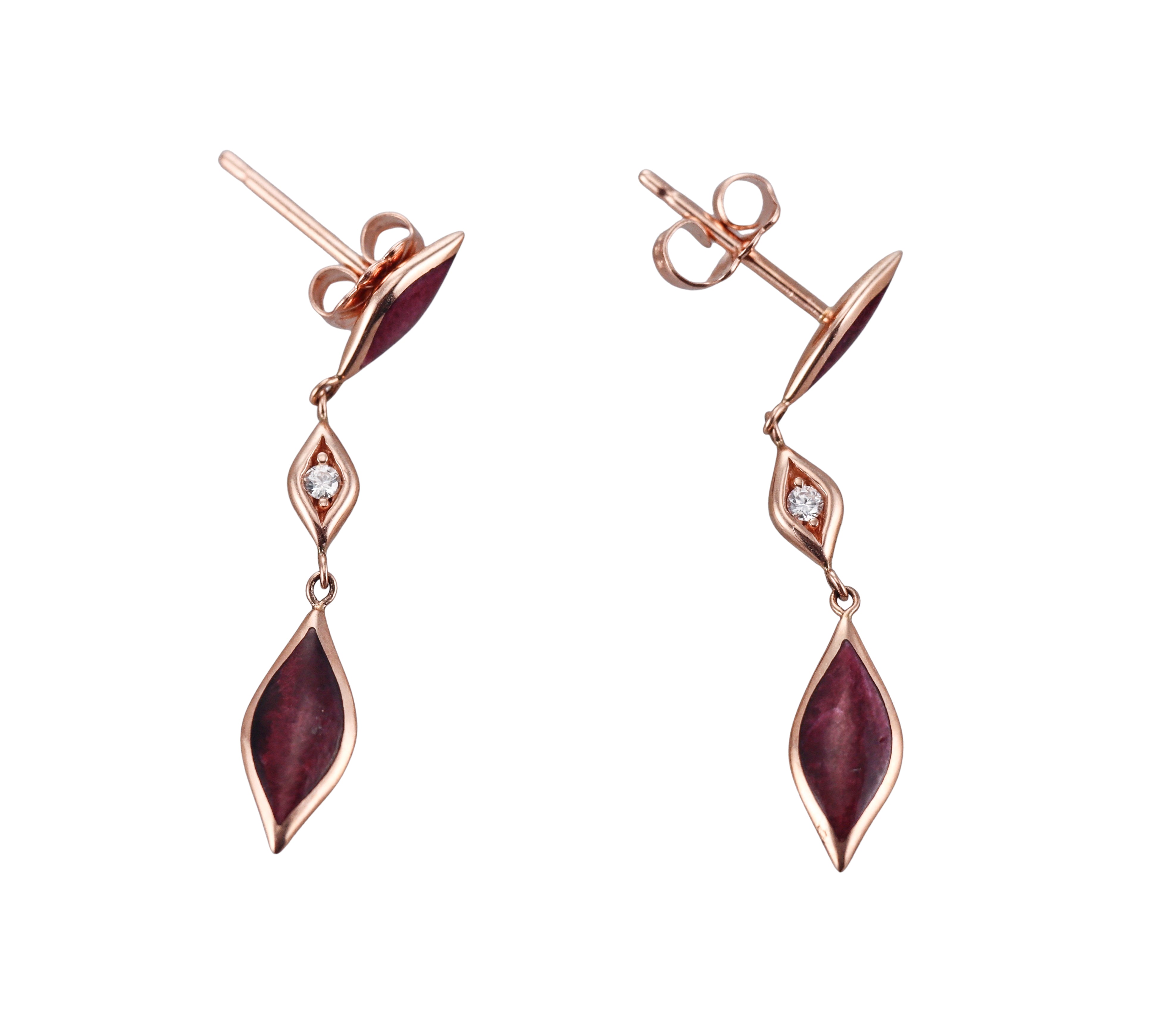 Kabana 14K Rose Gold Purple Spiny Oyster Diamond Drop Earrings