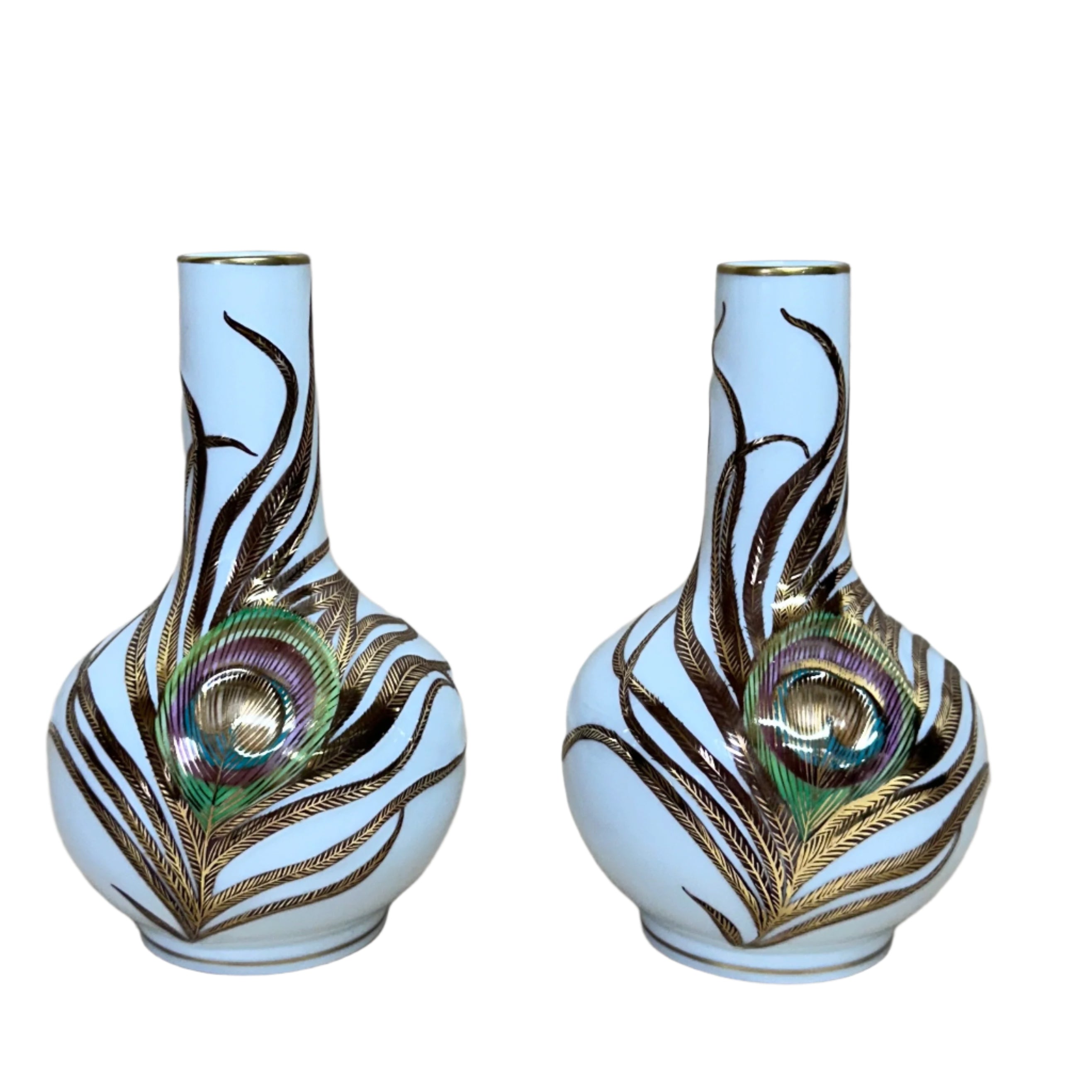 Pair Of Herend Porcelain Peacock Vase 7148/C