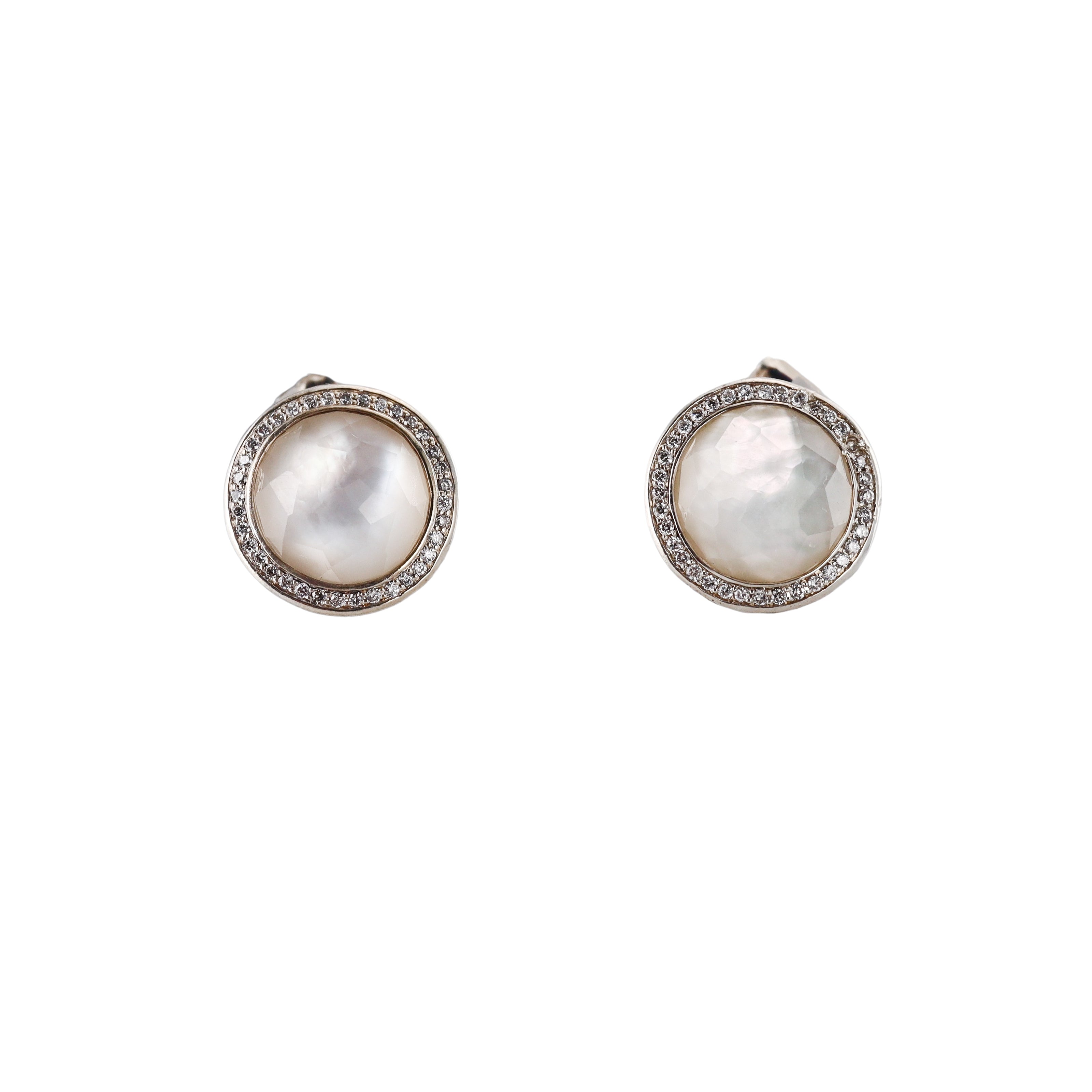 Ippolita Sterling Silver Diamond Mother of Pearl Stud Earrings