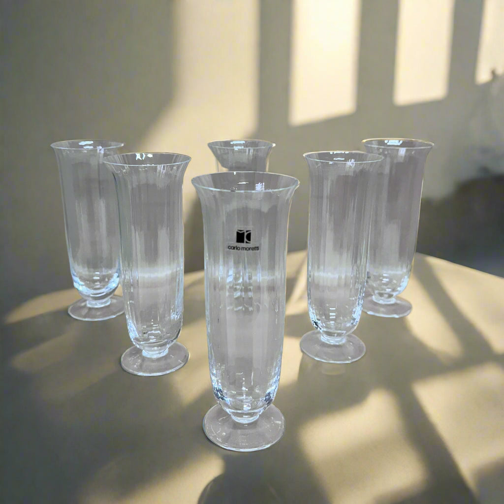 Moretti Murano Champagne Flutes Glass Set of 6