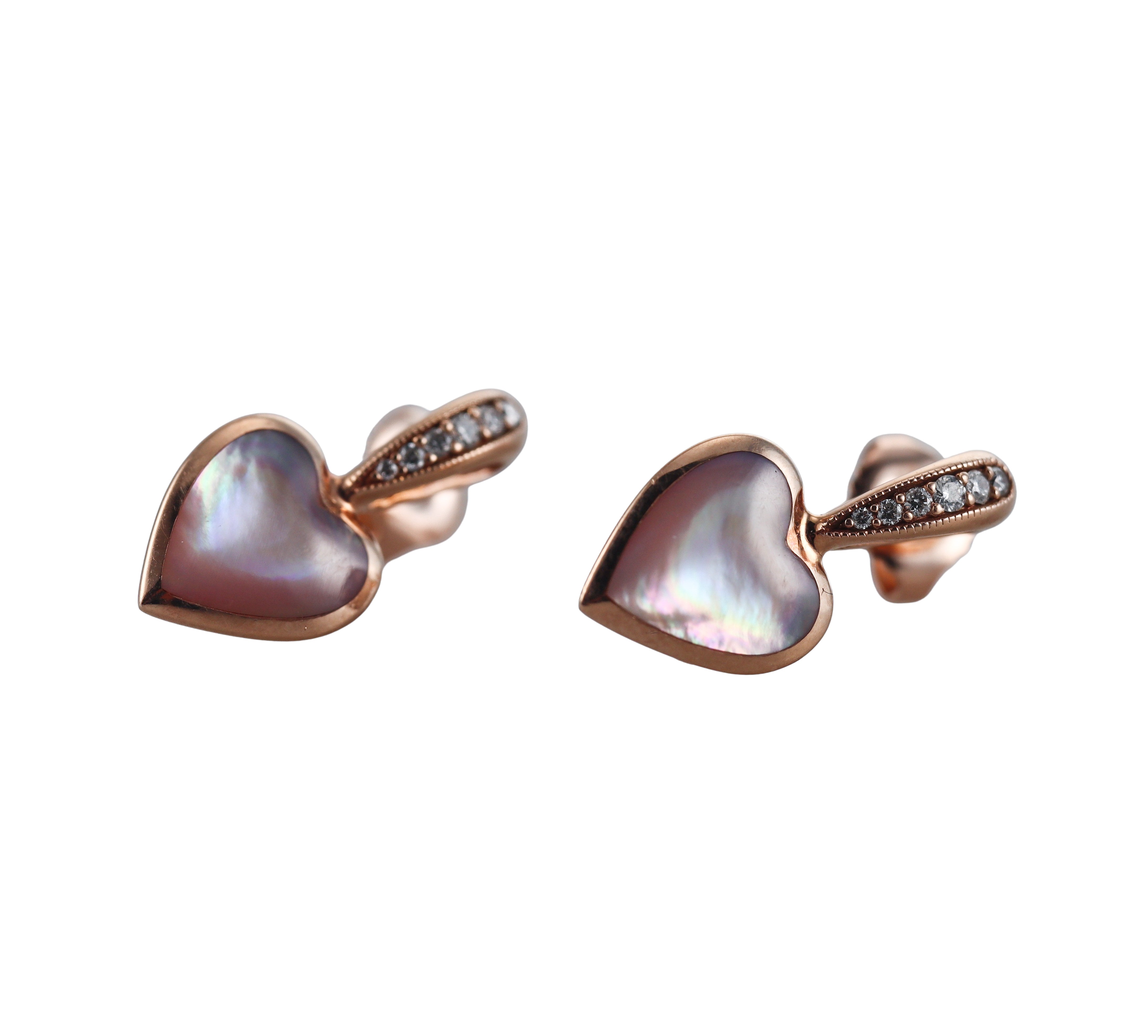 Kabana 14K Rose Gold Pink Mother of Pearl Diamond Heart Earrings