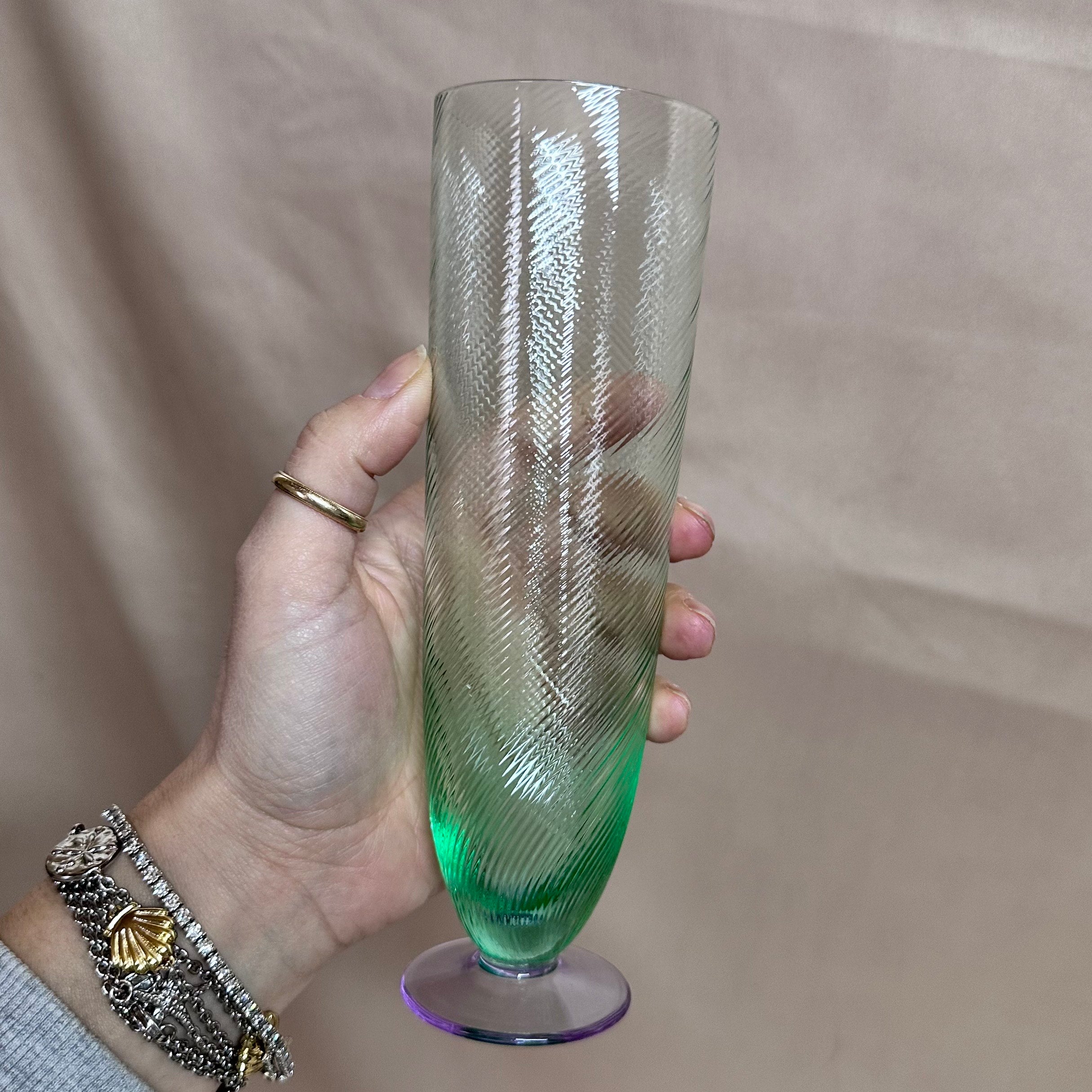 Moretti Murano Green Purple Champagne Flutes Glass Set of 6