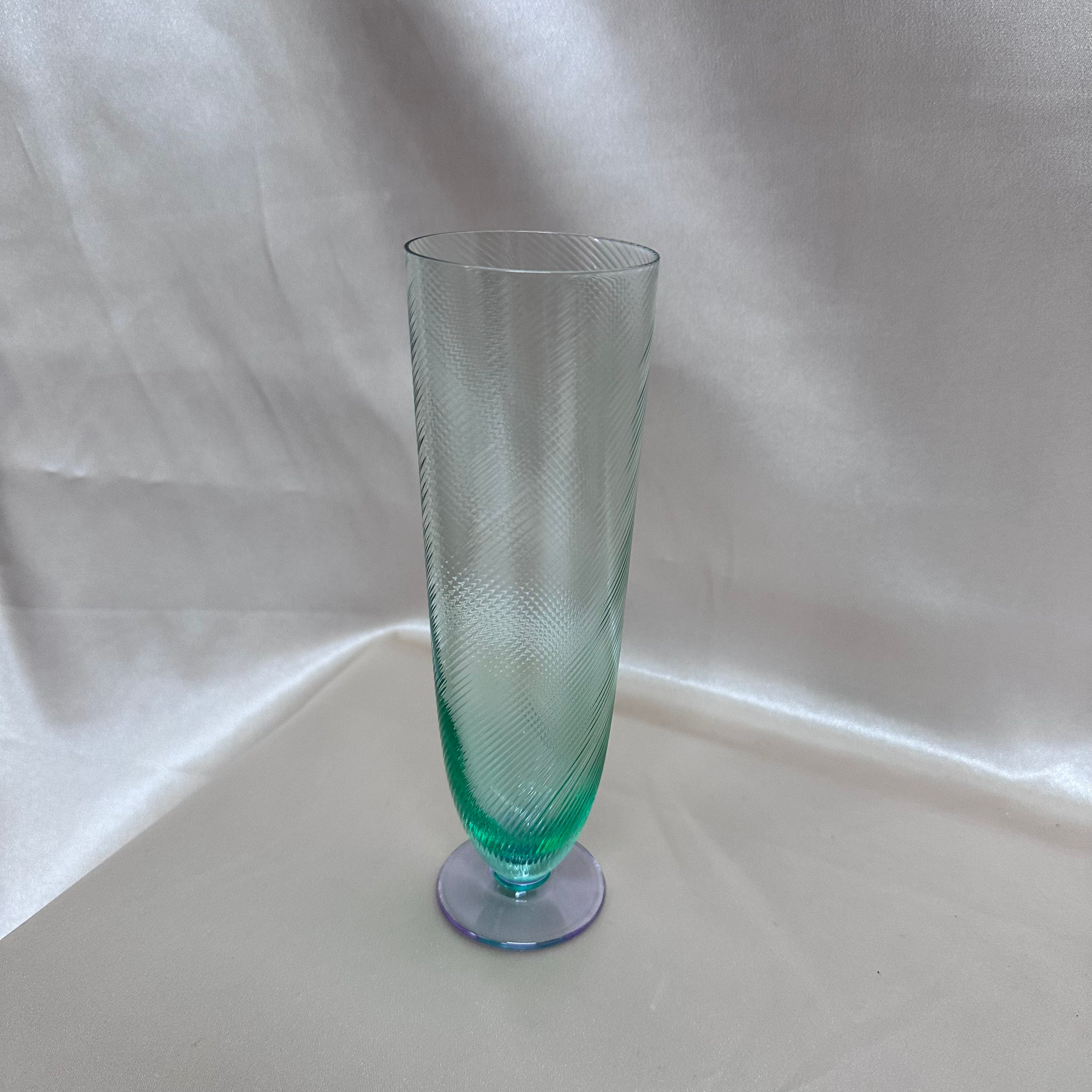Moretti Murano Green Purple Champagne Flutes Glass Set of 6
