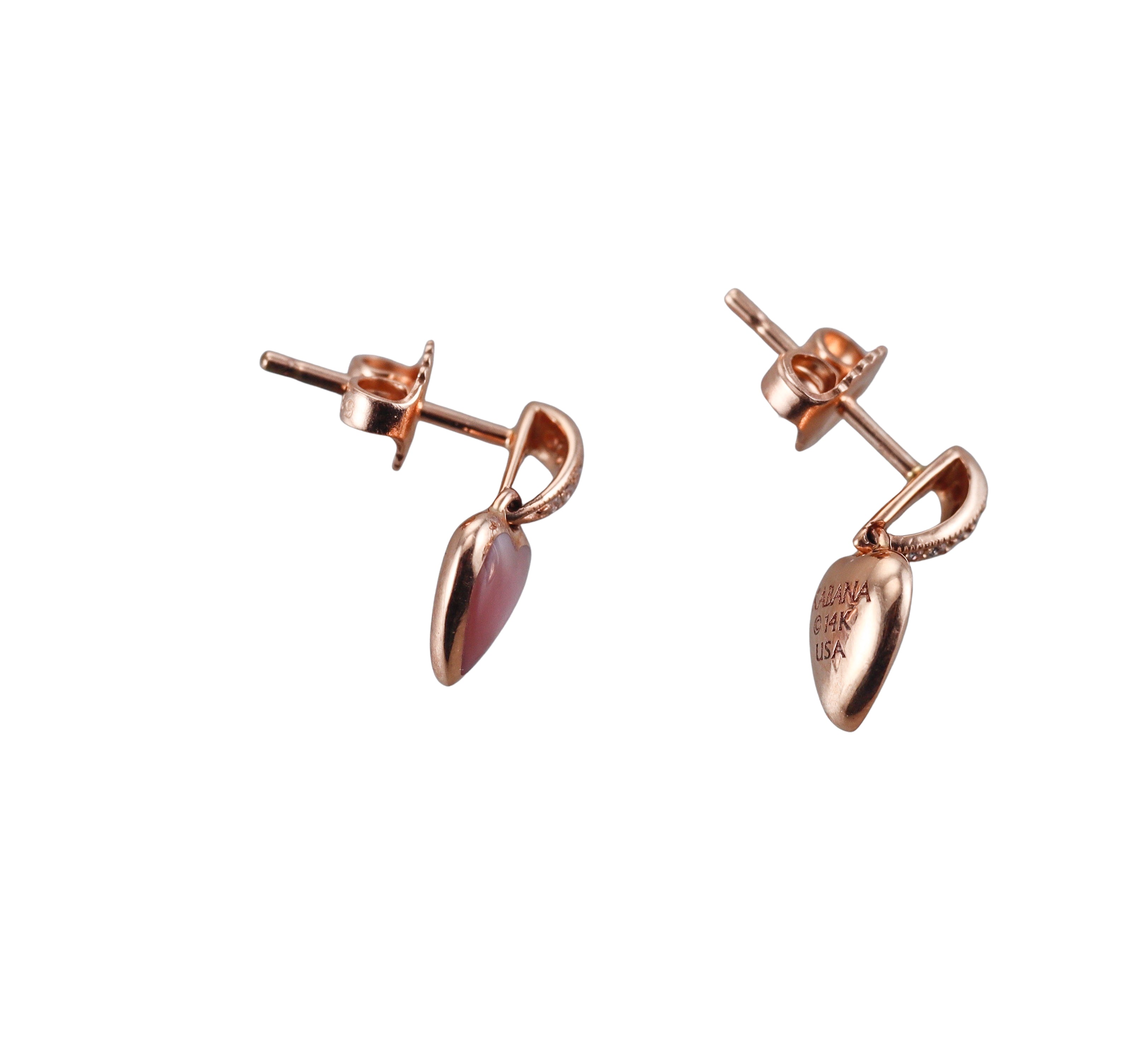 Kabana 14K Rose Gold Mother of Pearl Diamond Heart Drop Earrings
