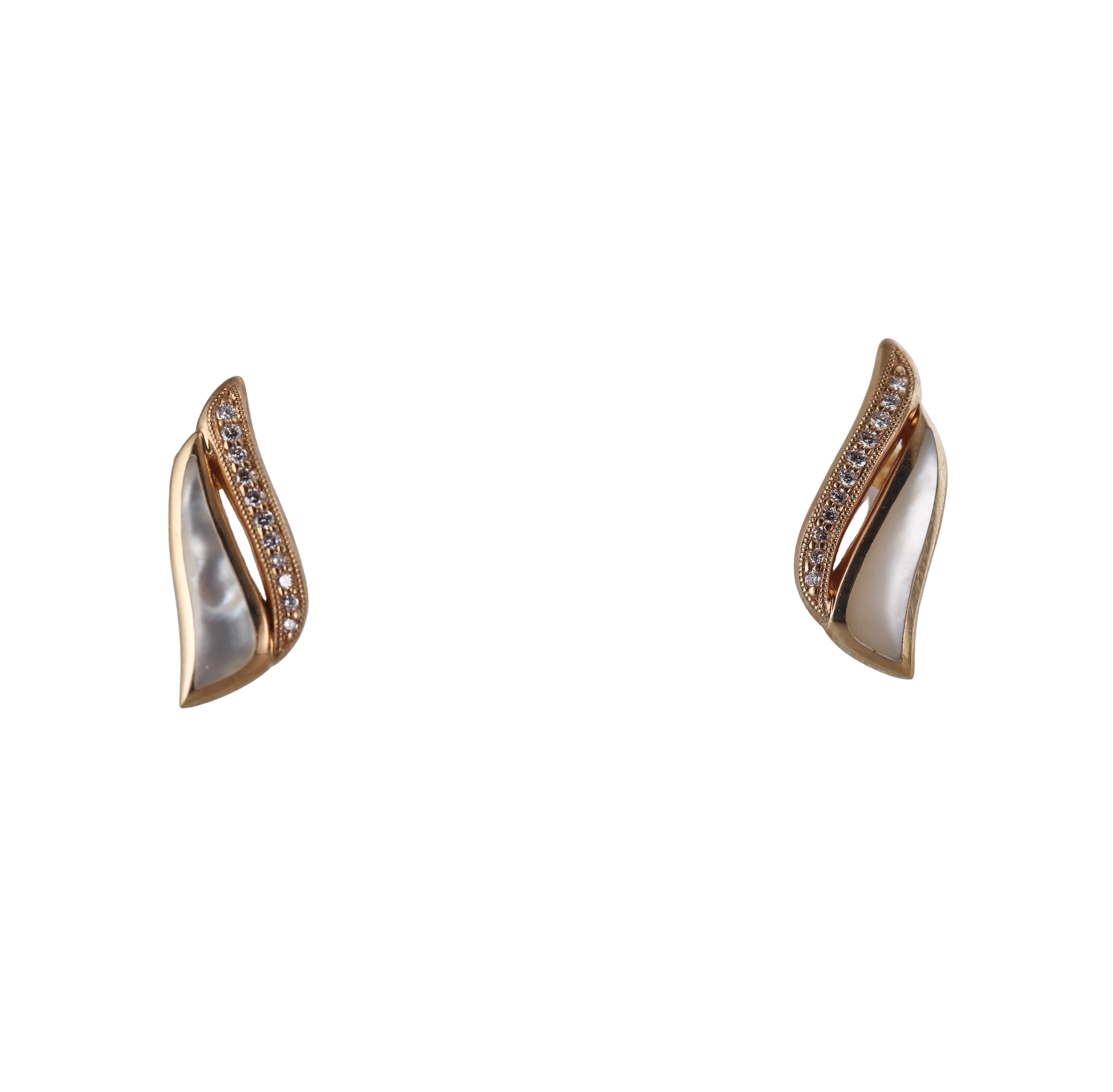 Kabana 14K Yellow Gold White Mother of Pearl Diamond Earrings