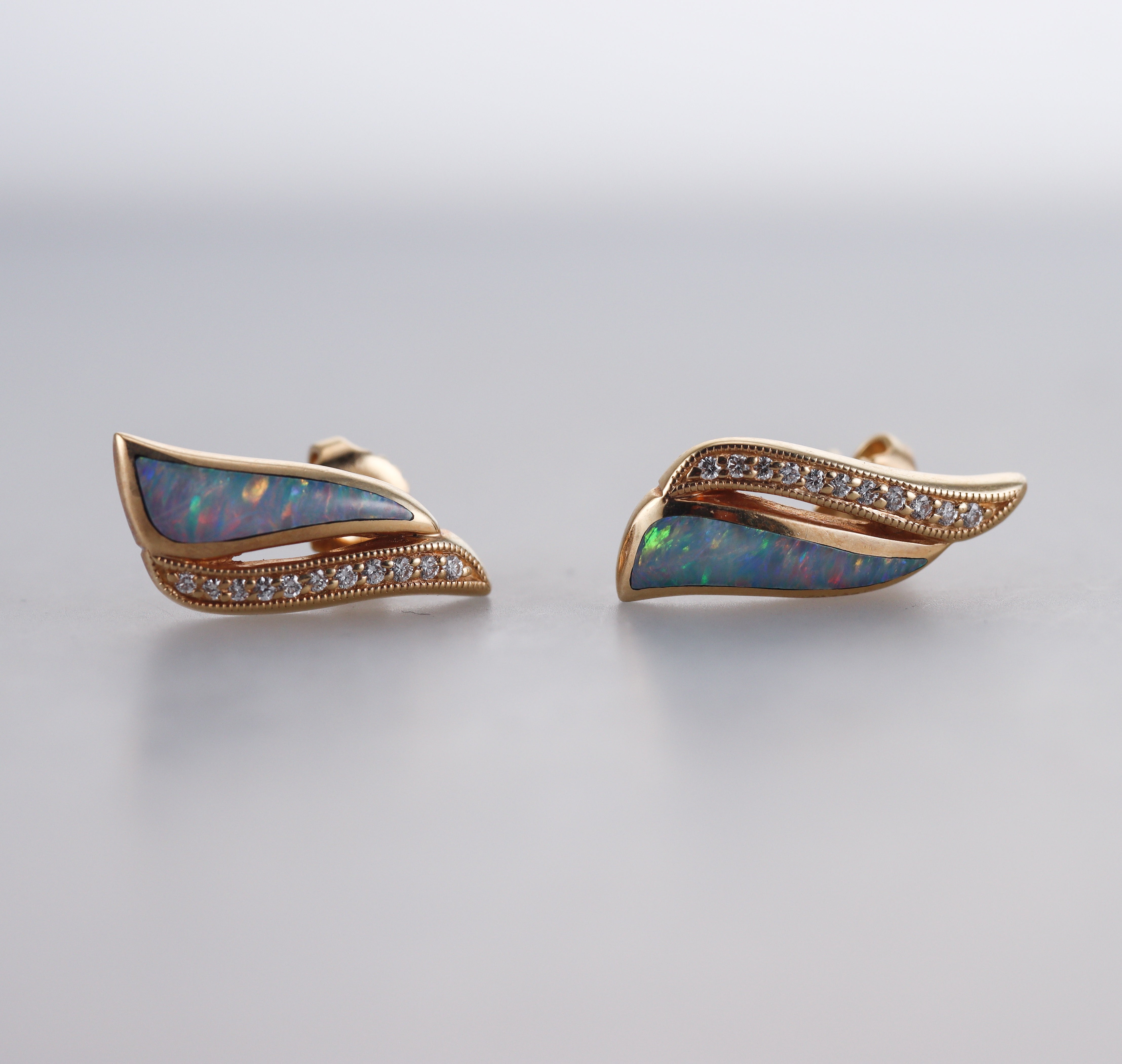 Kabana 14K Yellow Gold Opal Diamond Earrings