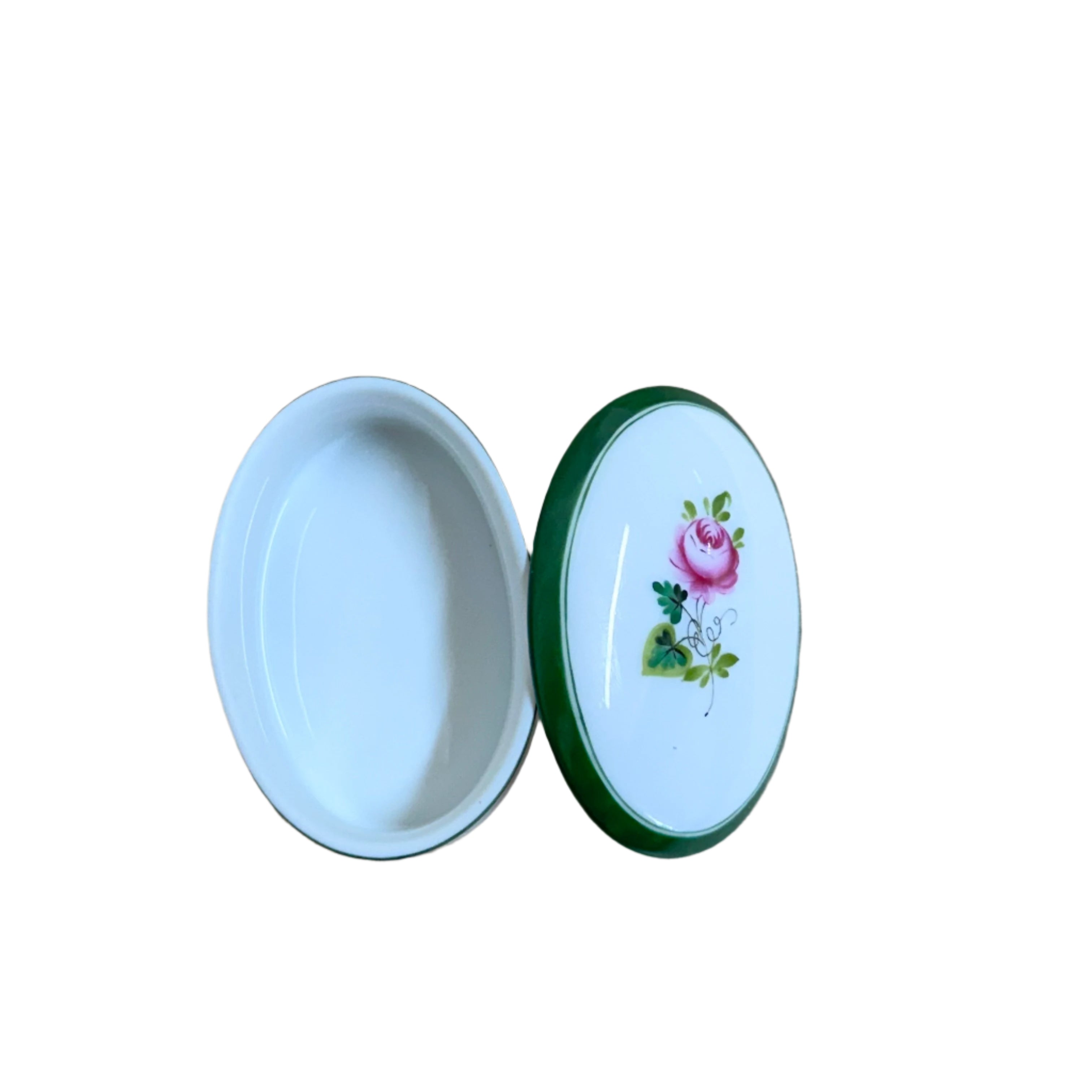 Herend Vienna Rose Porcelain Miniature Small Oval Trinket Box & Lid 6113/VRH