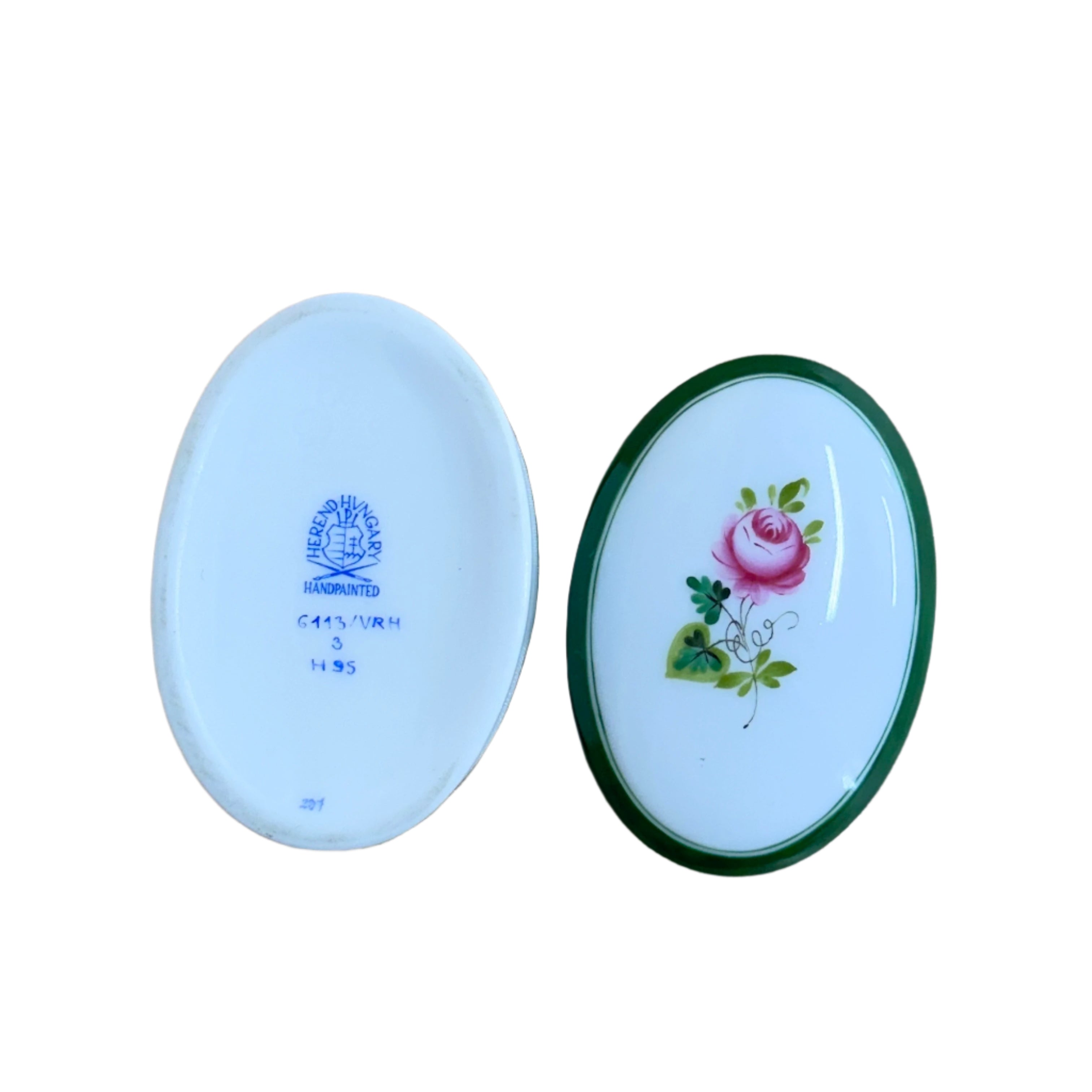 Herend Vienna Rose Porcelain Miniature Small Oval Trinket Box & Lid 6113/VRH