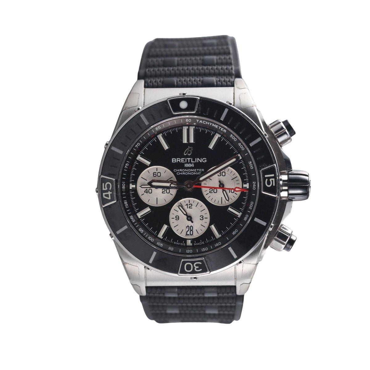 Breitling Super Chronomat B01 44 Black Steel Chronograph Watch AB0136