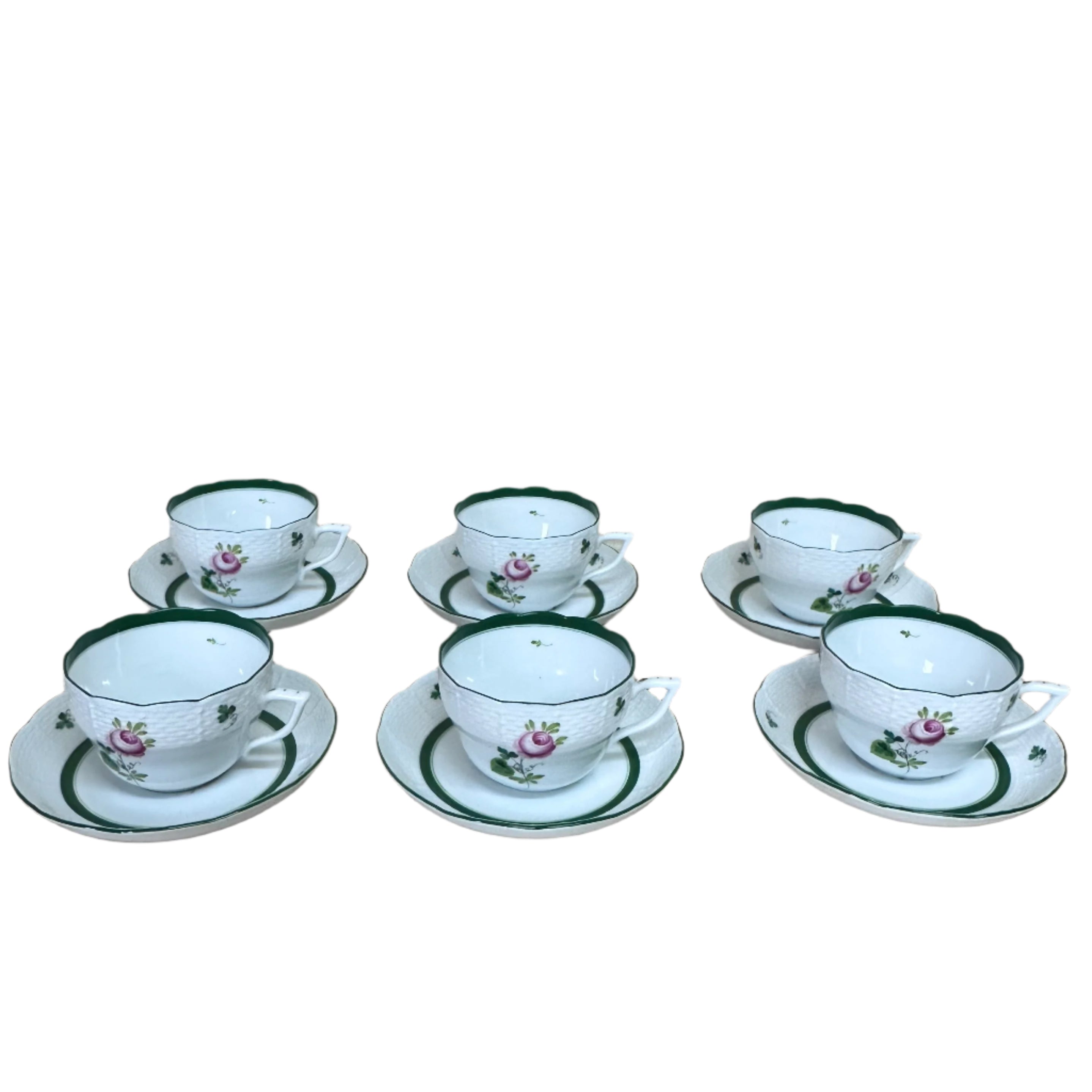 12pc Herend Vienna Rose Flat Demitasse Cup Saucer Set 730 706 for 6