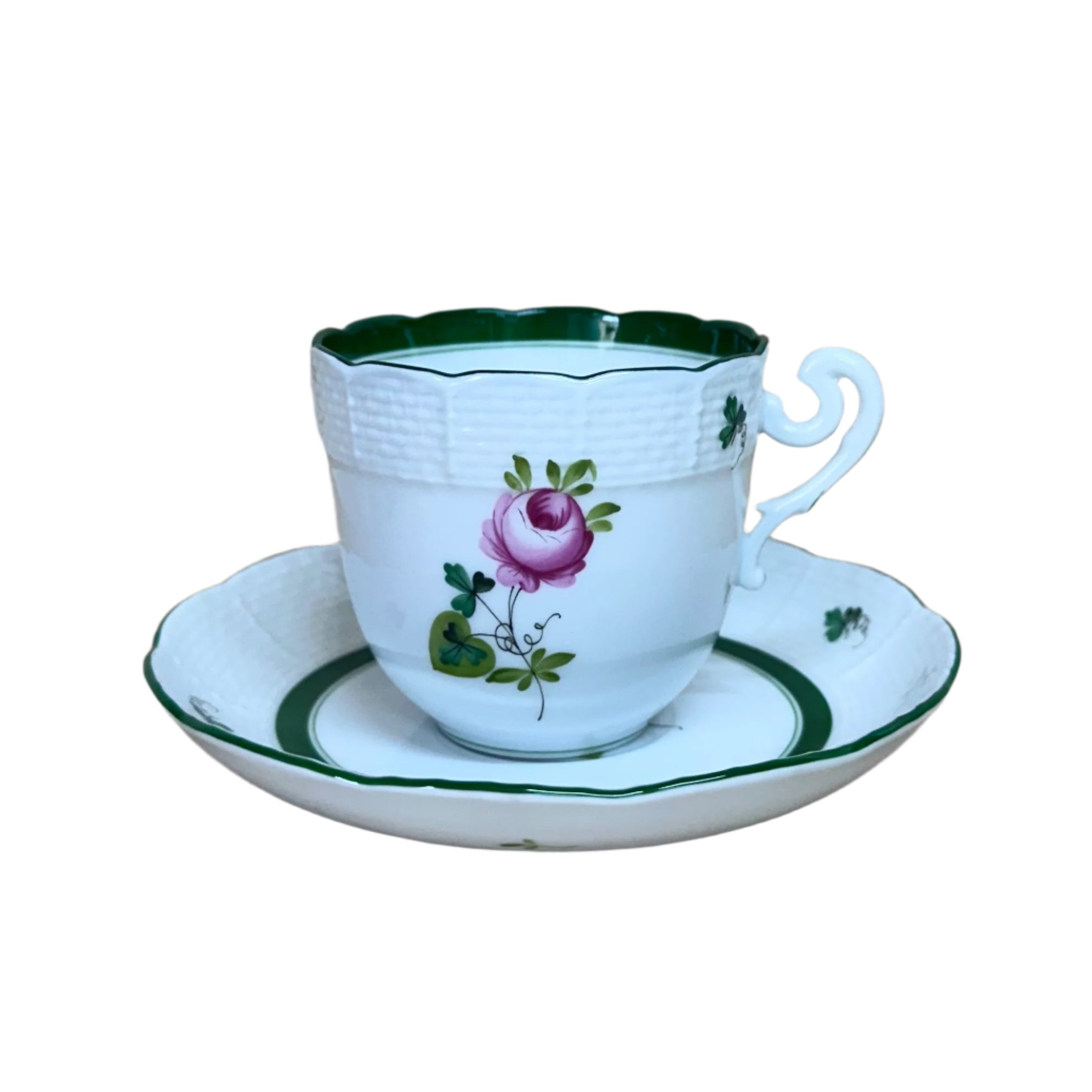 12pc Herend Vienna Rose Flat Demitasse Cup & Saucer Set 719 706