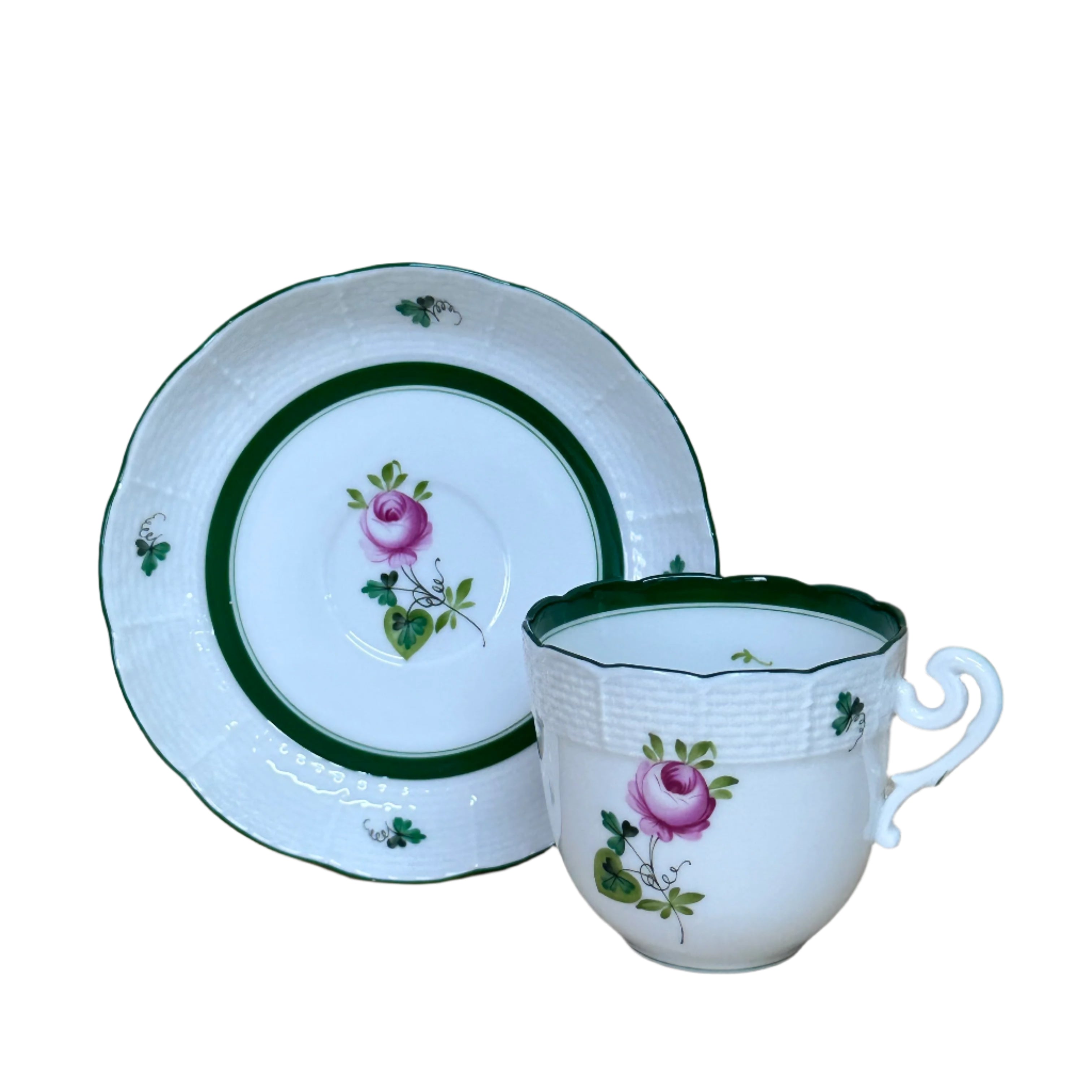 12pc Herend Vienna Rose Flat Demitasse Cup & Saucer Set 719 706