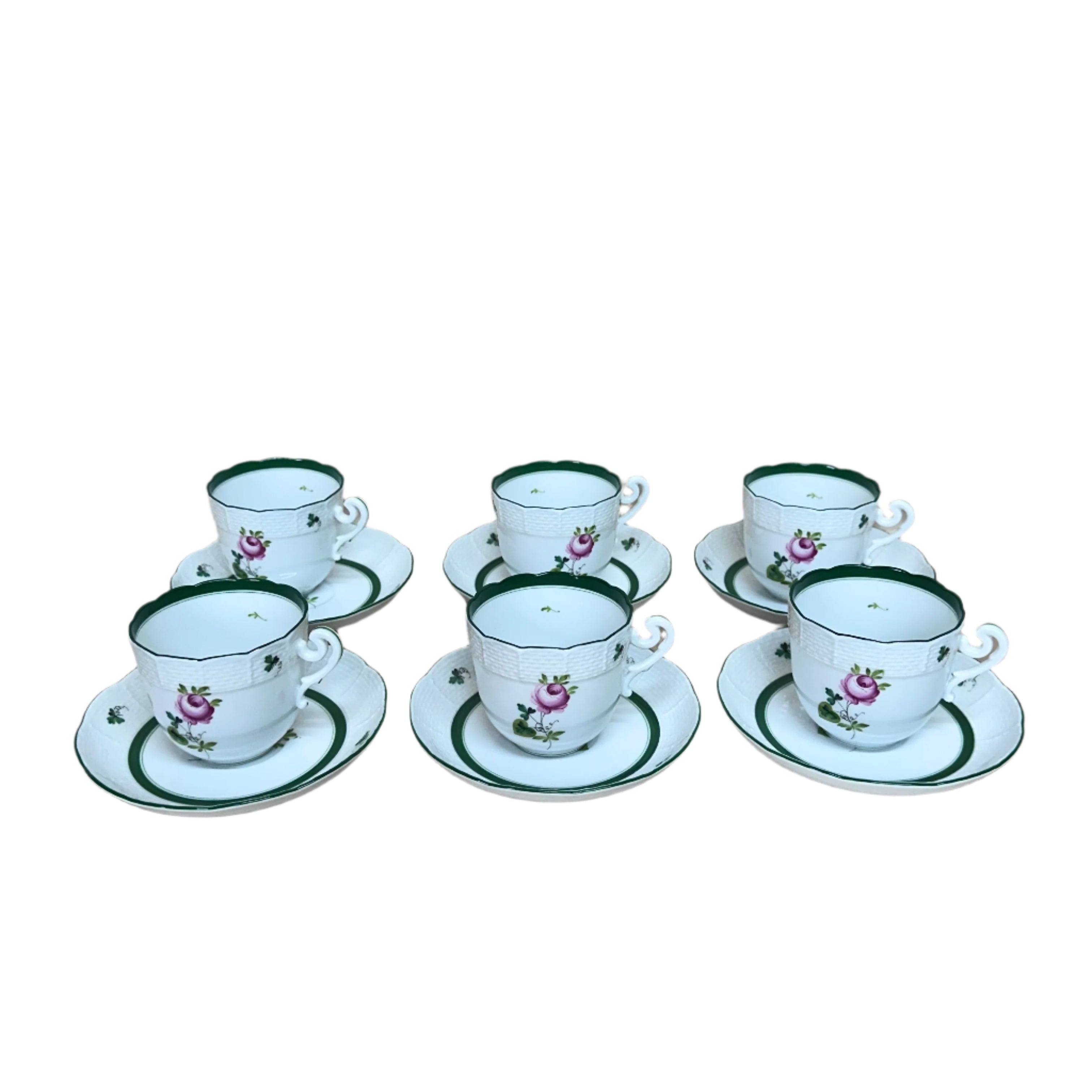 12pc Herend Vienna Rose Flat Demitasse Cup & Saucer Set 719 706