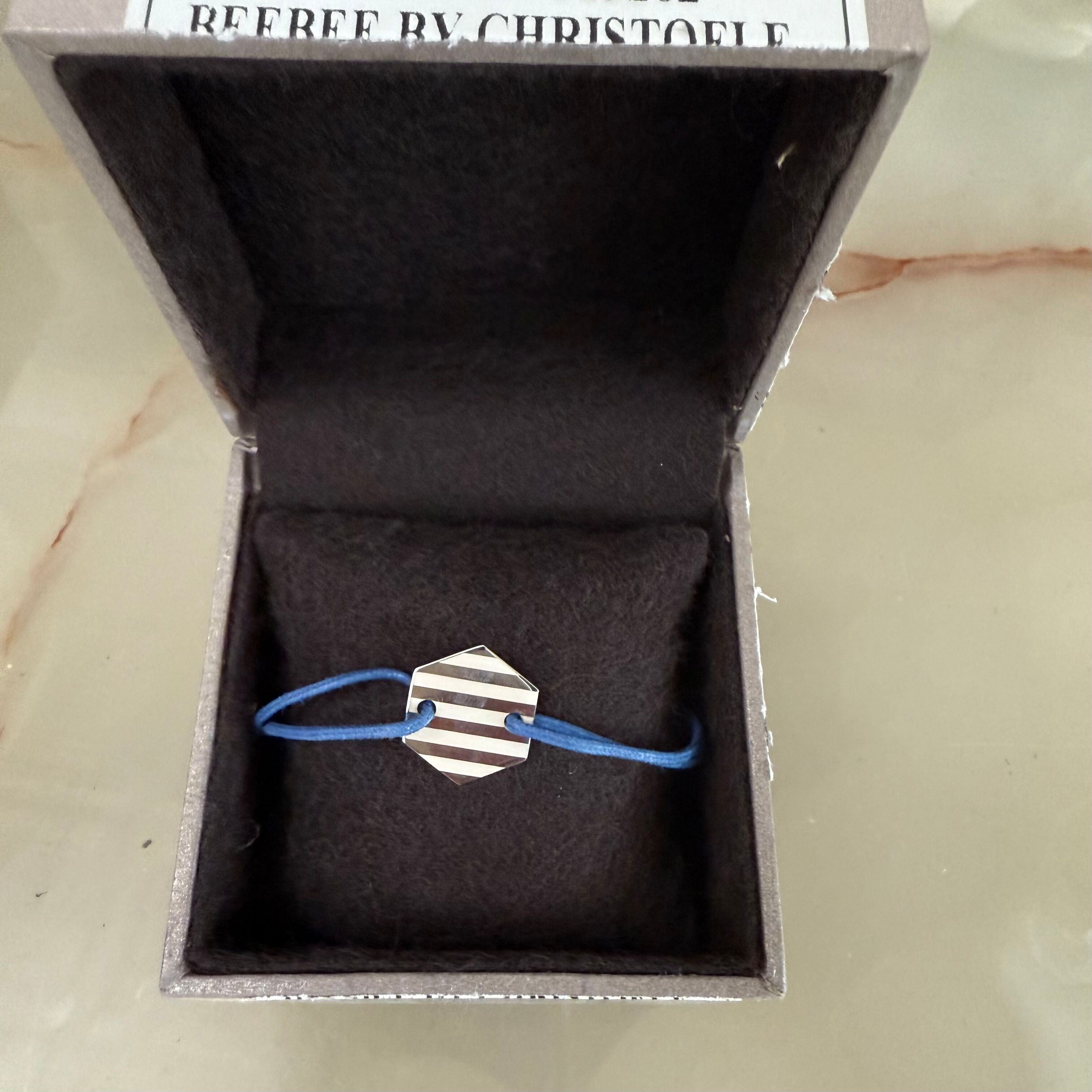 Christofle BeeBee Sterling Silver Adjustable Blue Cord Children's Bracelet 6760119