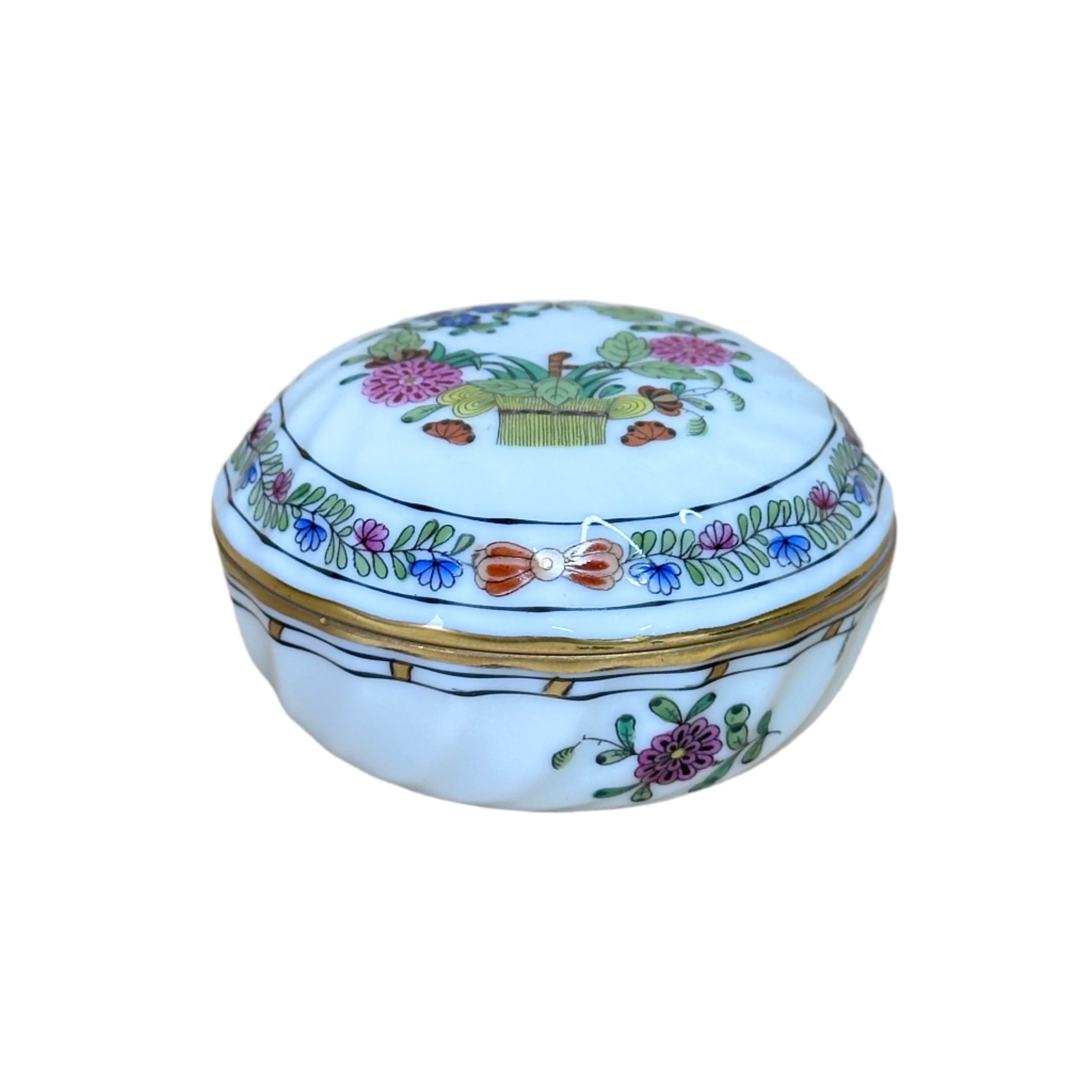 Herend Indian Basket Miniature Porcelain Box & Lid 6037/FD