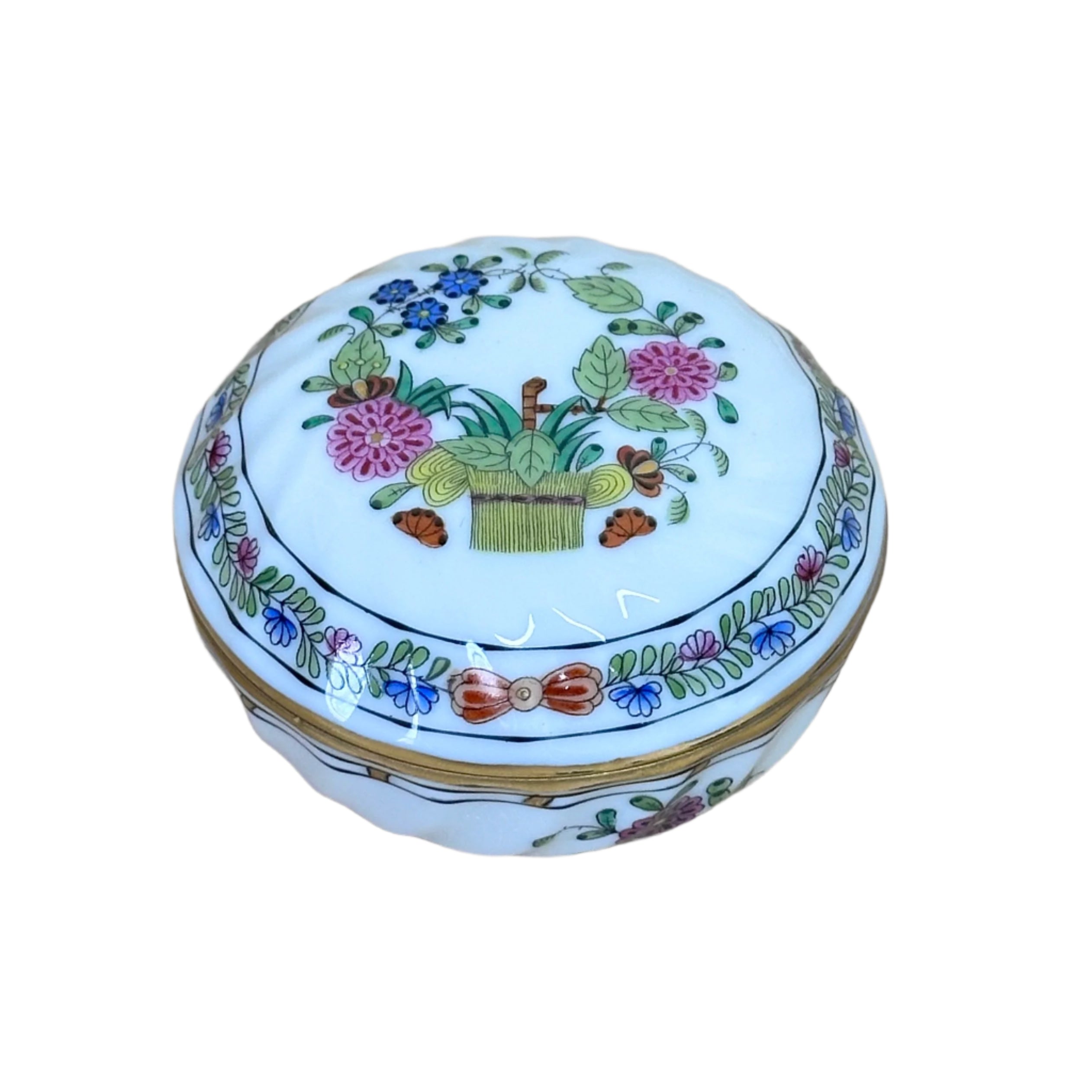 Herend Indian Basket Miniature Porcelain Box & Lid 6037/FD