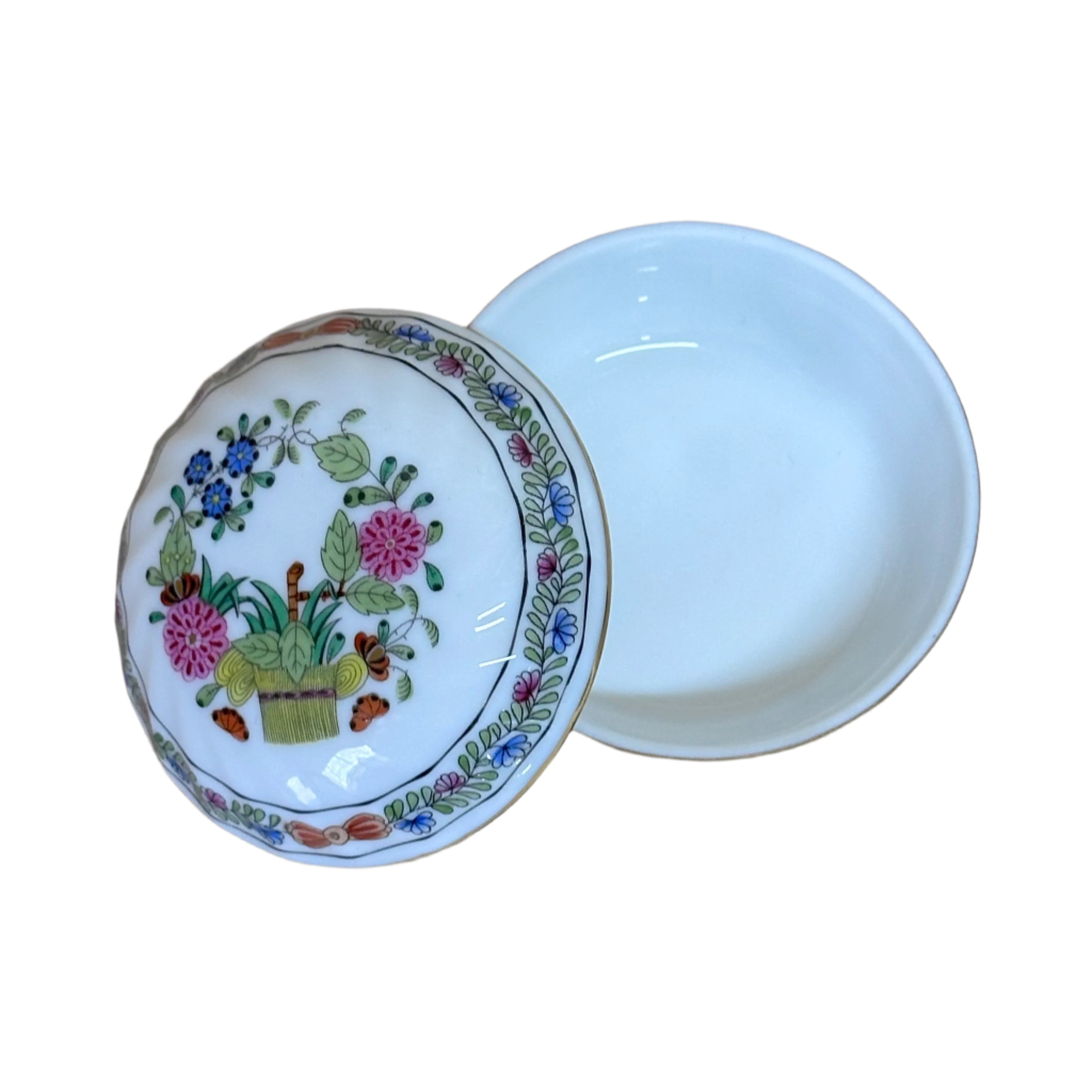 Herend Indian Basket Miniature Porcelain Box & Lid 6037/FD