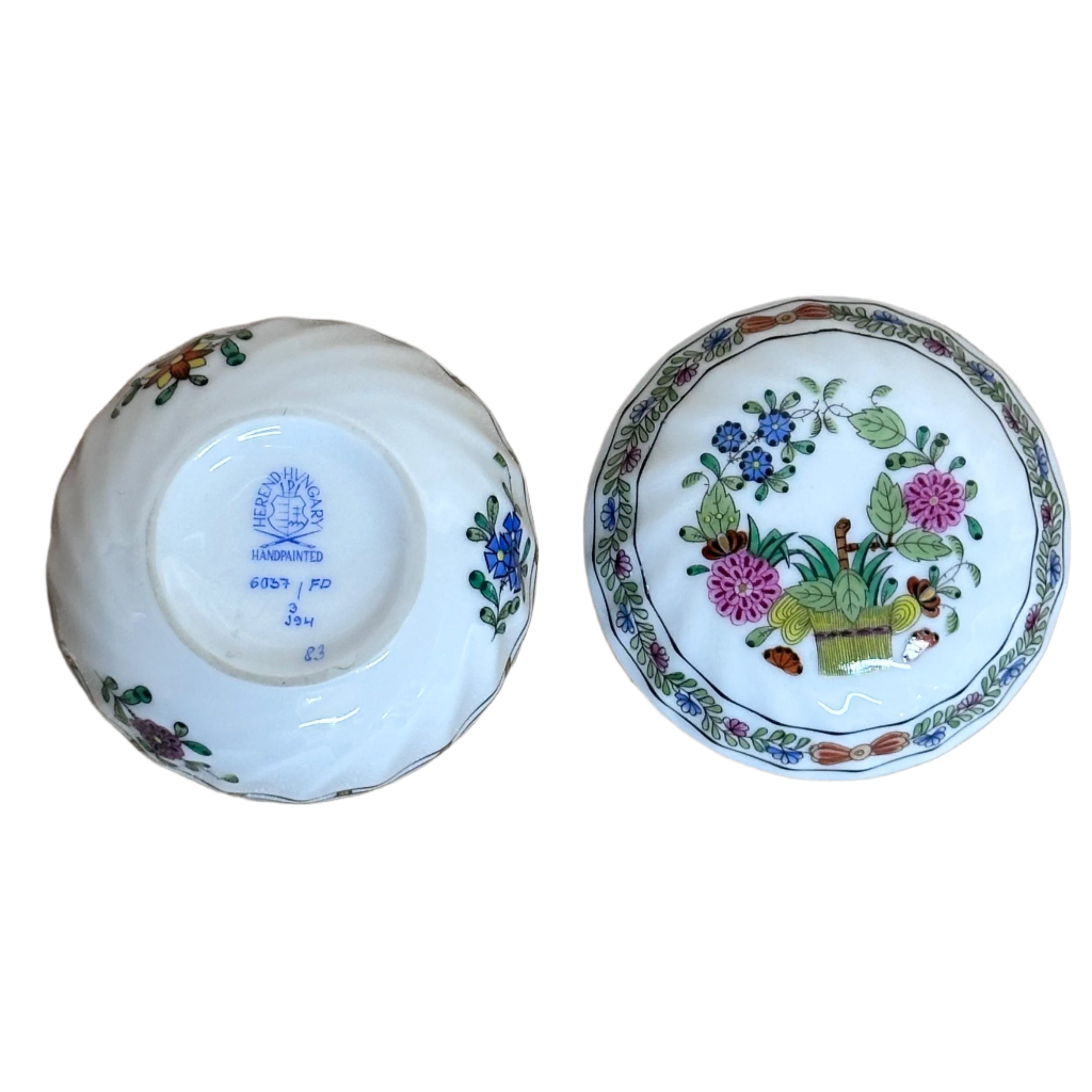 Herend Indian Basket Miniature Porcelain Box & Lid 6037/FD