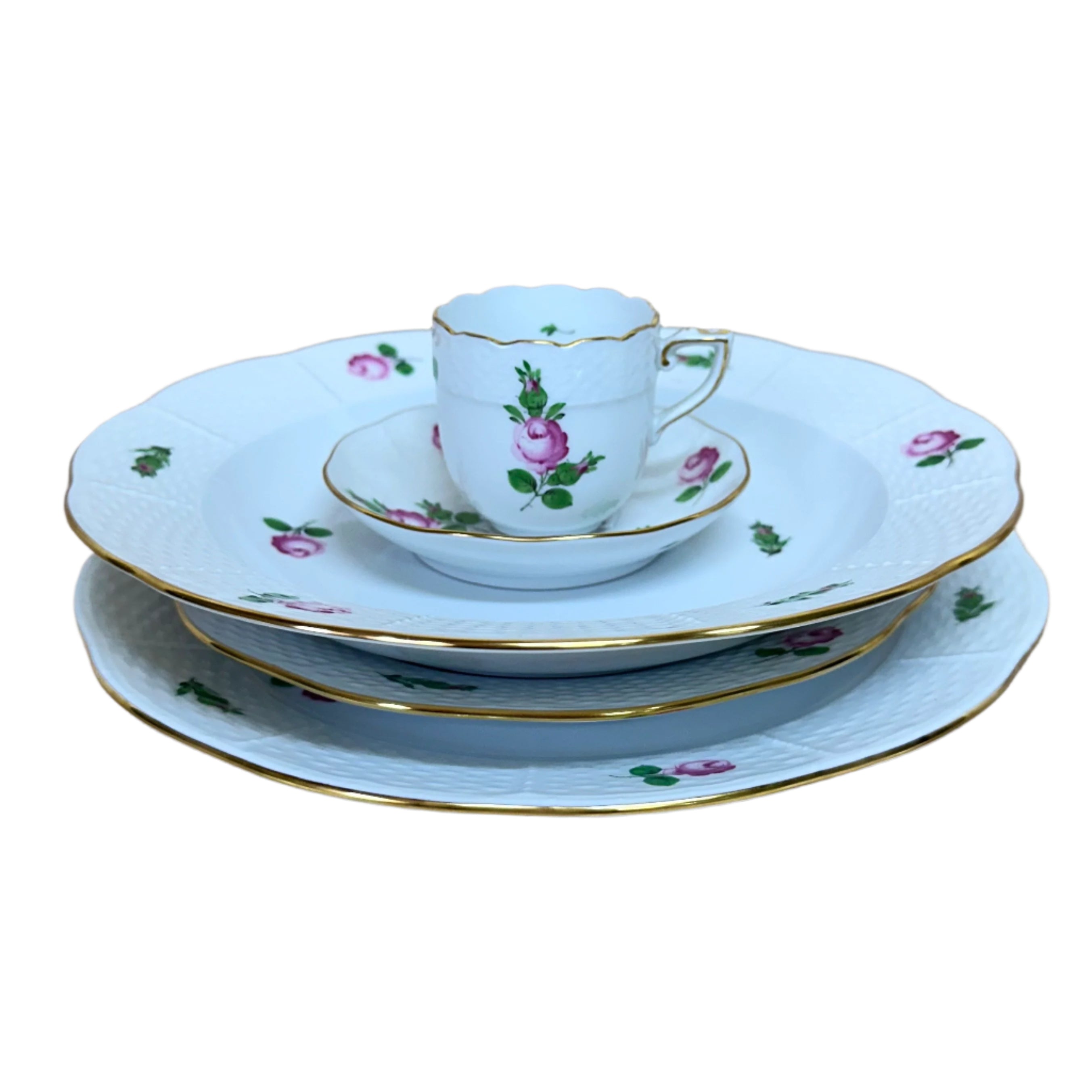 5 pc Herend Petite Rose "Small Roses" Porcelain Dinner Place Setting