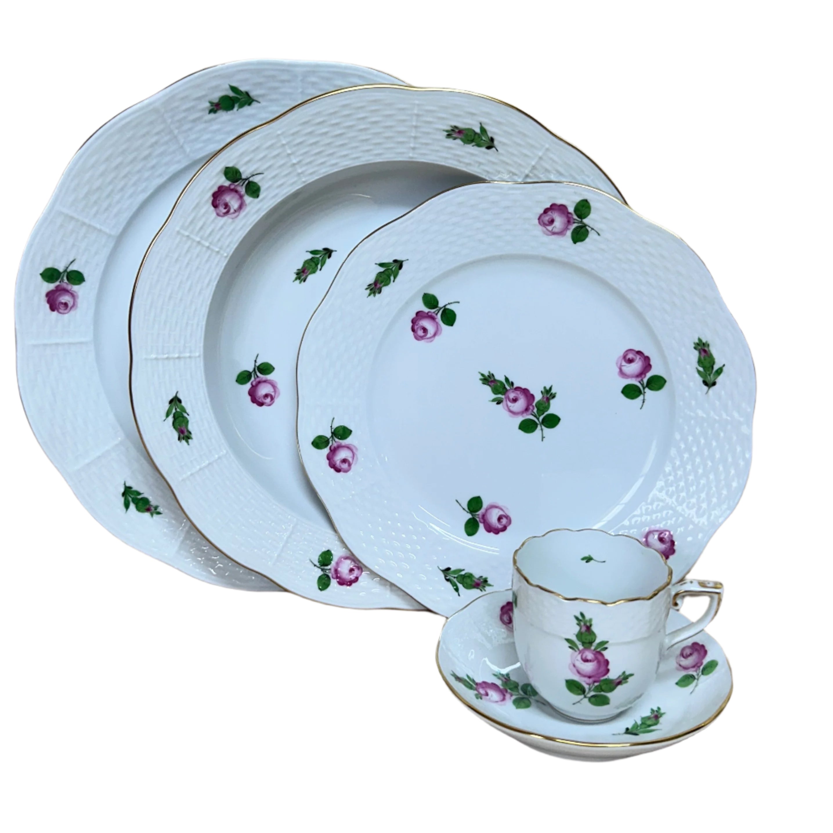 5 pc Herend Petite Rose "Small Roses" Porcelain Dinner Place Setting