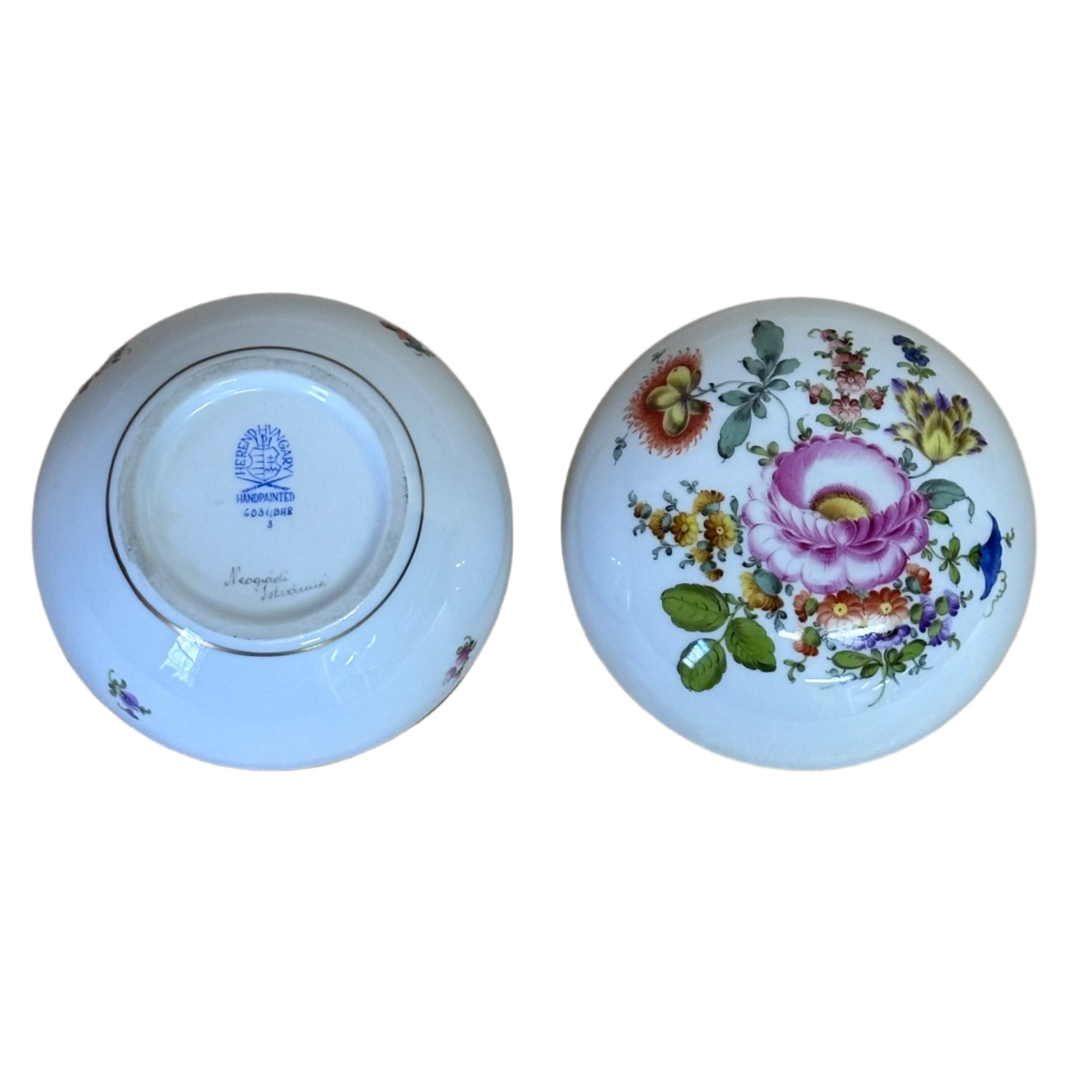 Herend Bouquet of Herend Flower Porcelain Round Box & Lid 6031/BHR