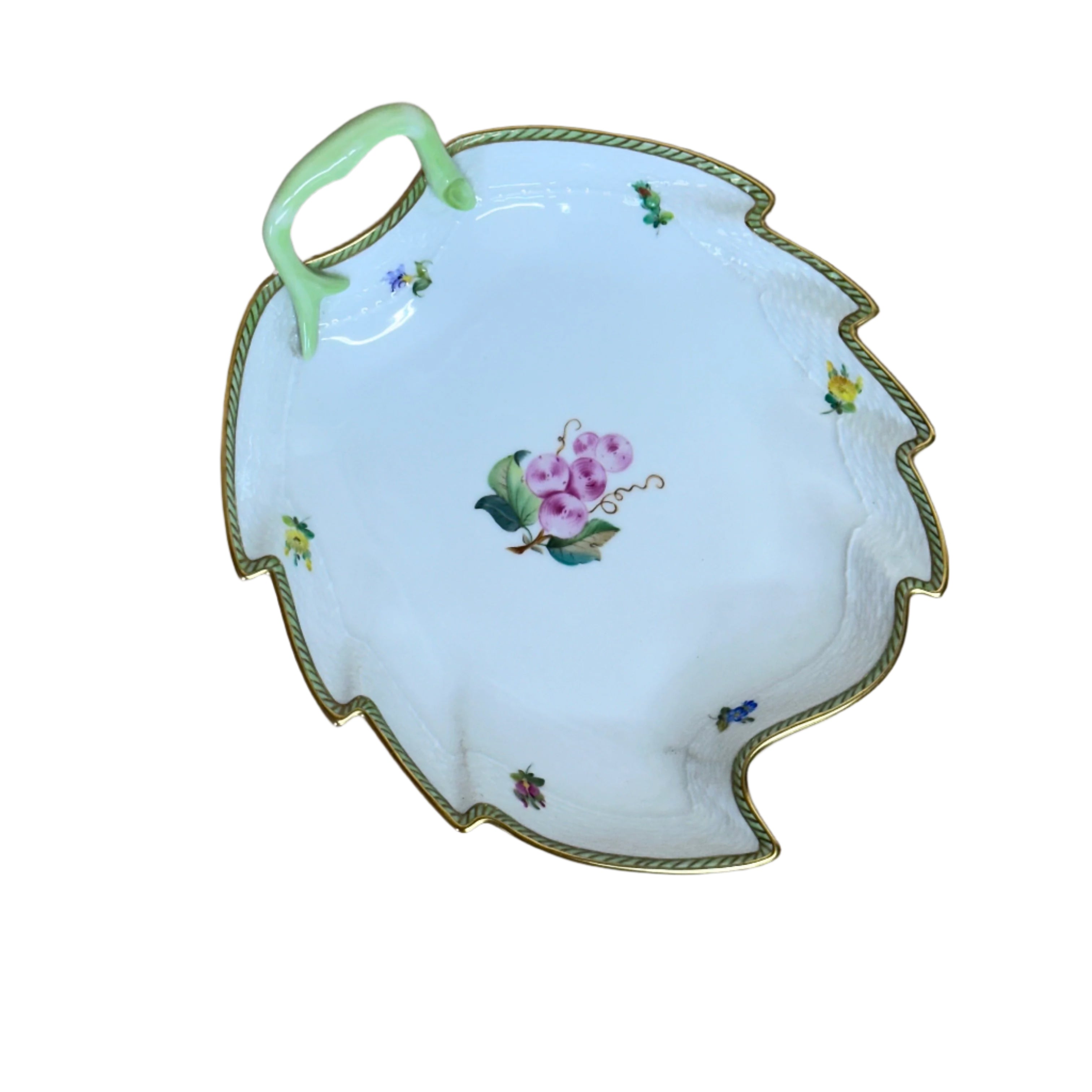 Herend Hungary Porcelain Fruits & Flowers Leaf Dish 200-0-00/EDF-6