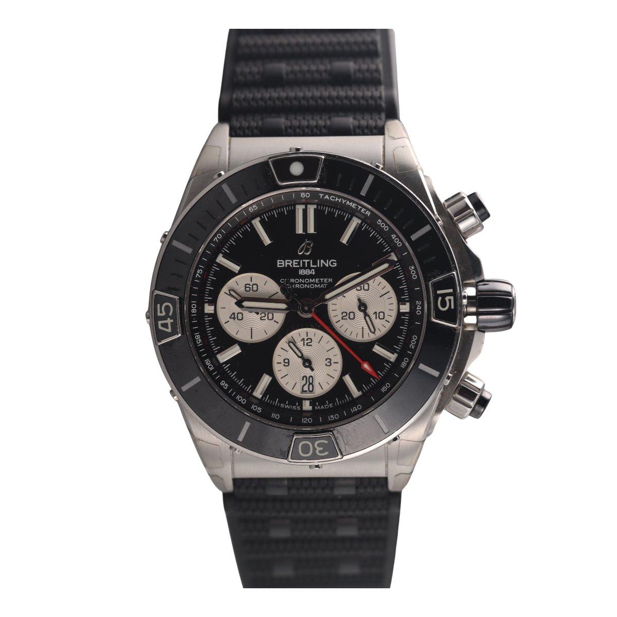 Breitling Super Chronomat B01 44 Black Steel Chronograph Watch AB0136