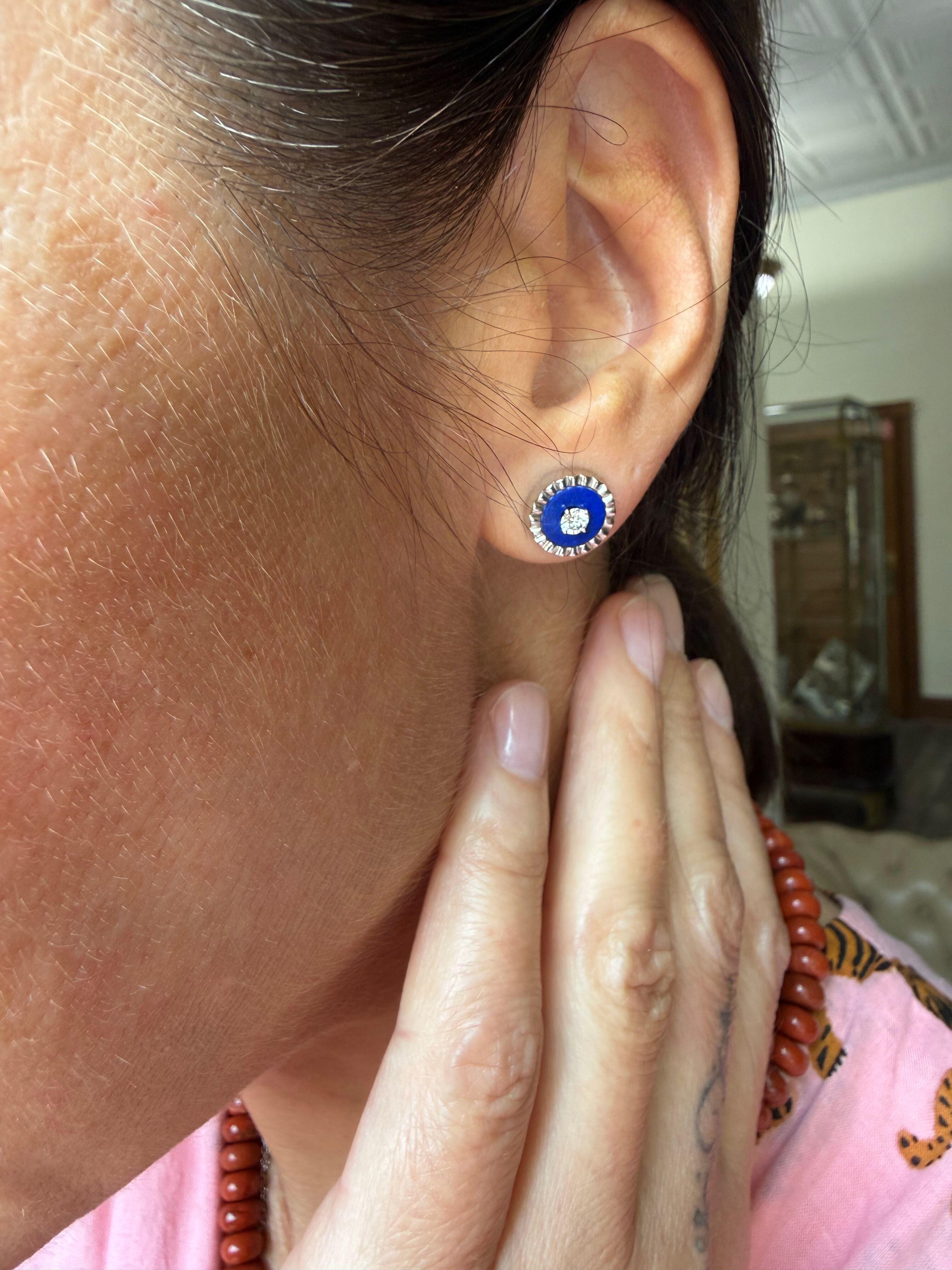 Marli 18k White Gold Diamond Lapis Stud Earrings