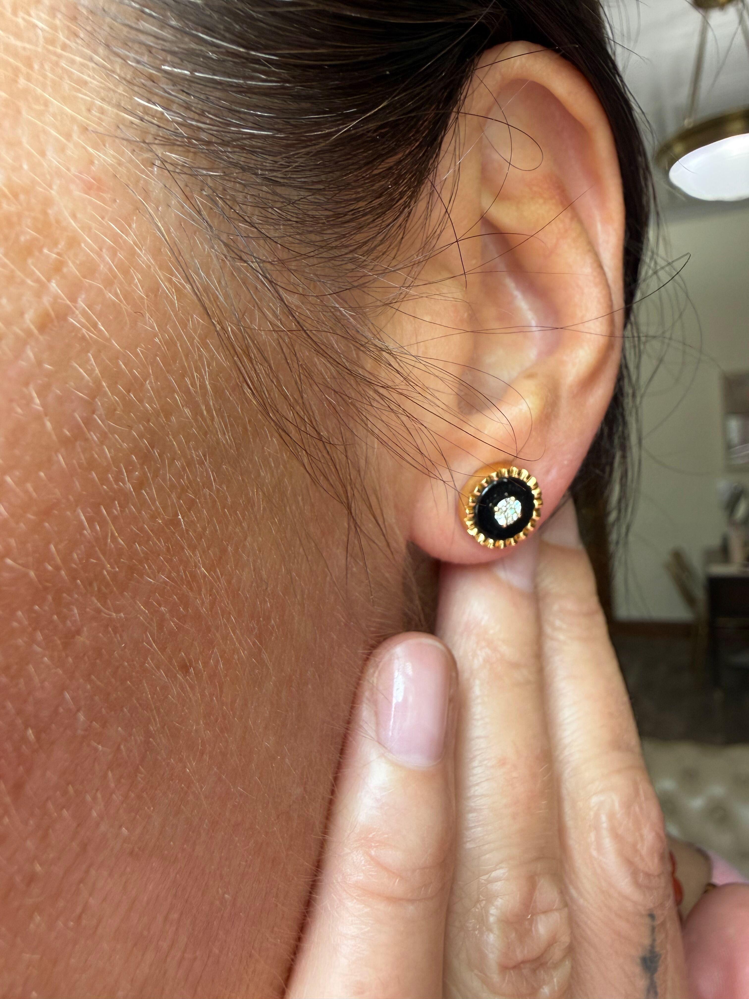 Marli 18k Yellow Gold Black Onyx Diamond Stud Earrings
