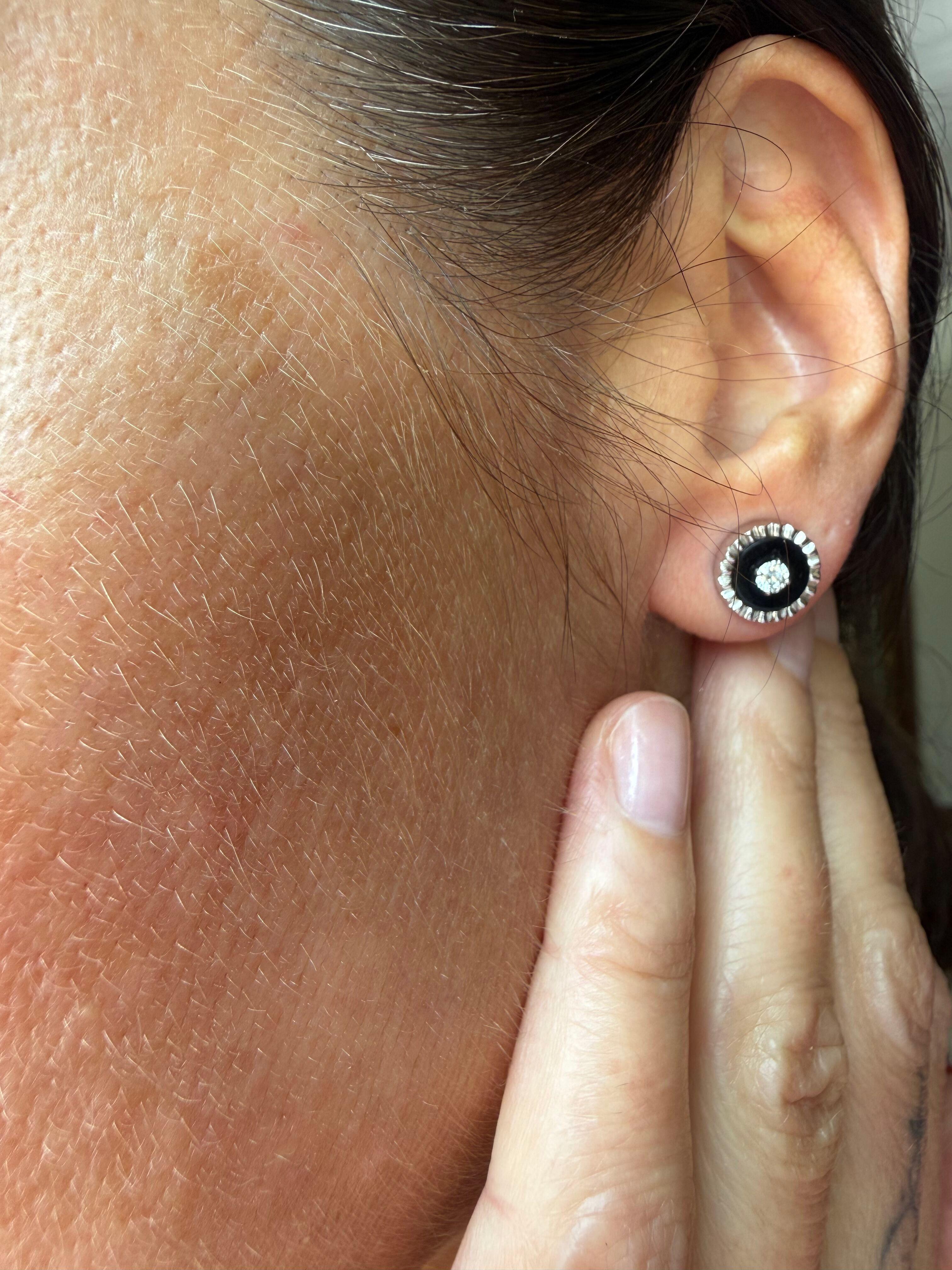 Marli 18k White Gold Diamond Black Onyx Stud Earrings