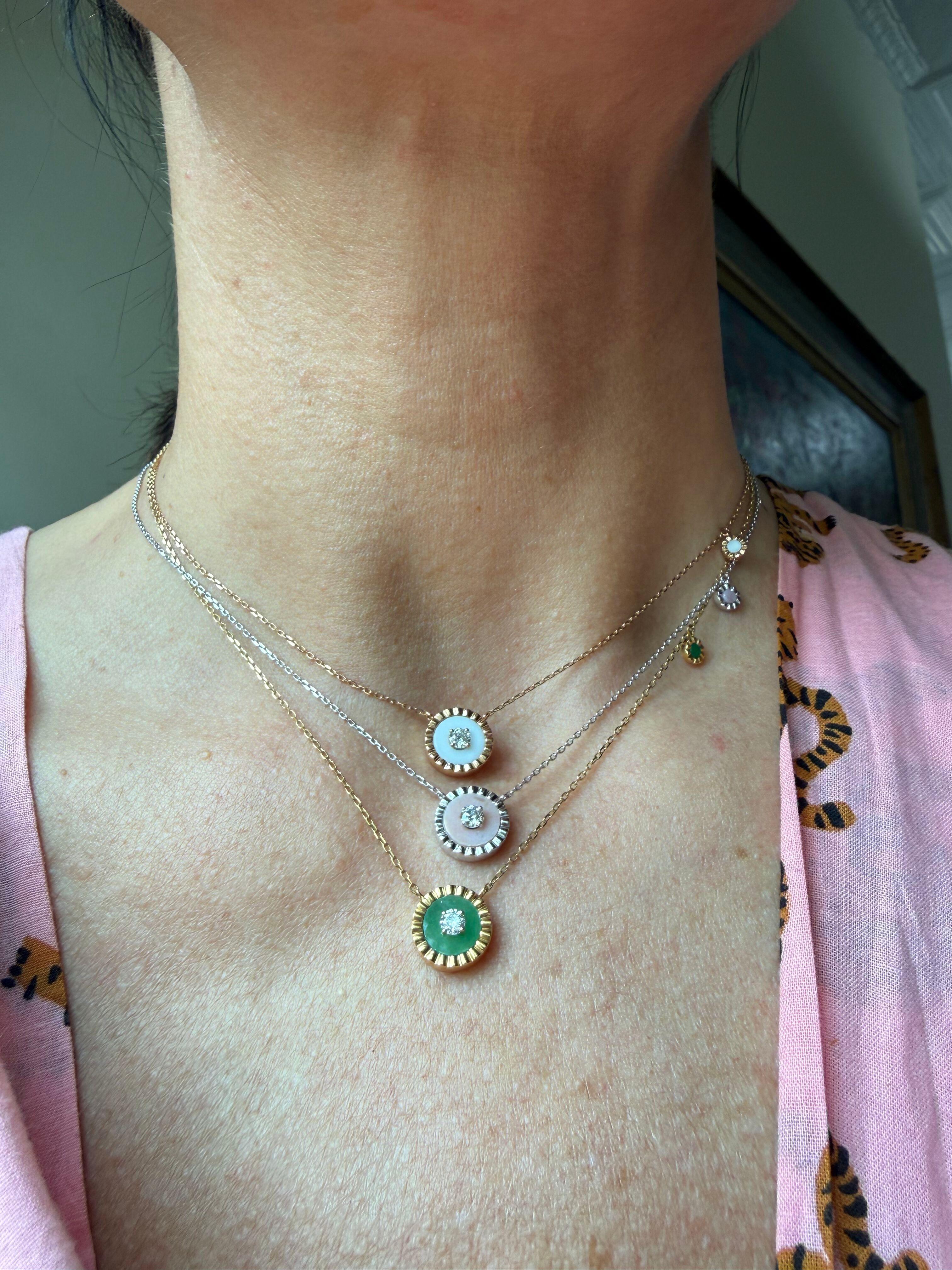 Marli 18k Gold Diamond White Opal Pendant Necklace