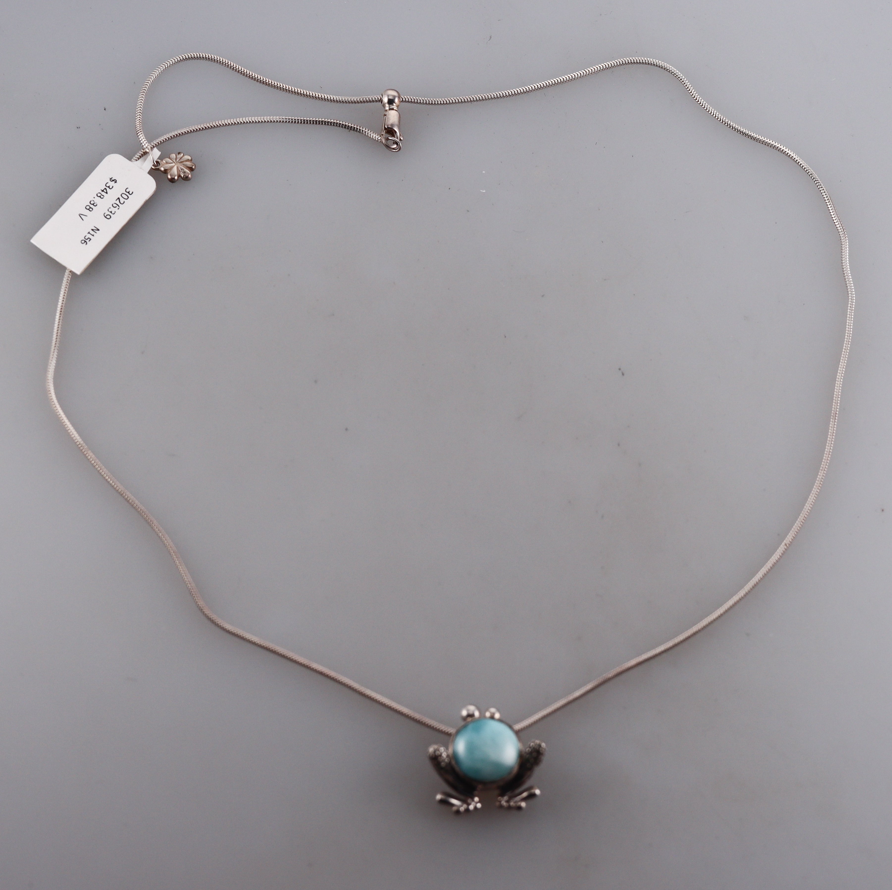 MarahLago Sterling Silver Larimar Frog Pendant Necklace Retail $311