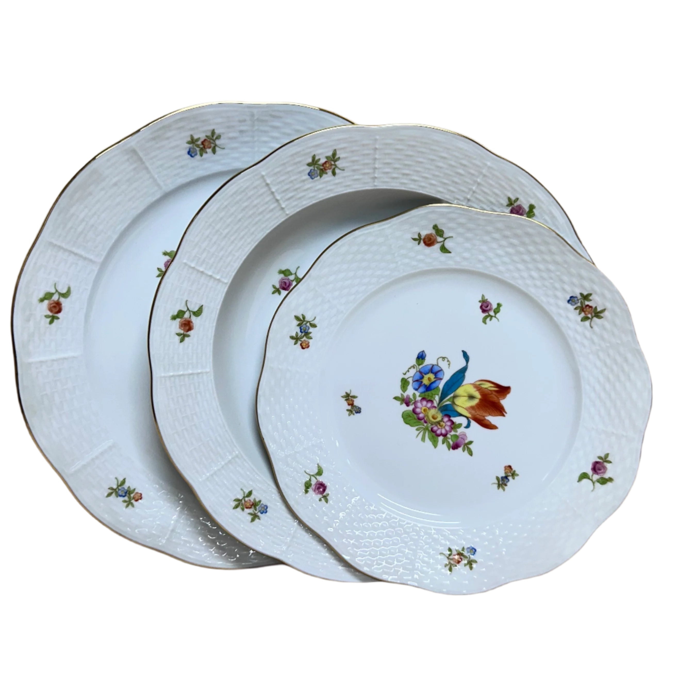 3 pc Herend Bouquet Hand Painted Porcelain Dinner Place Setting