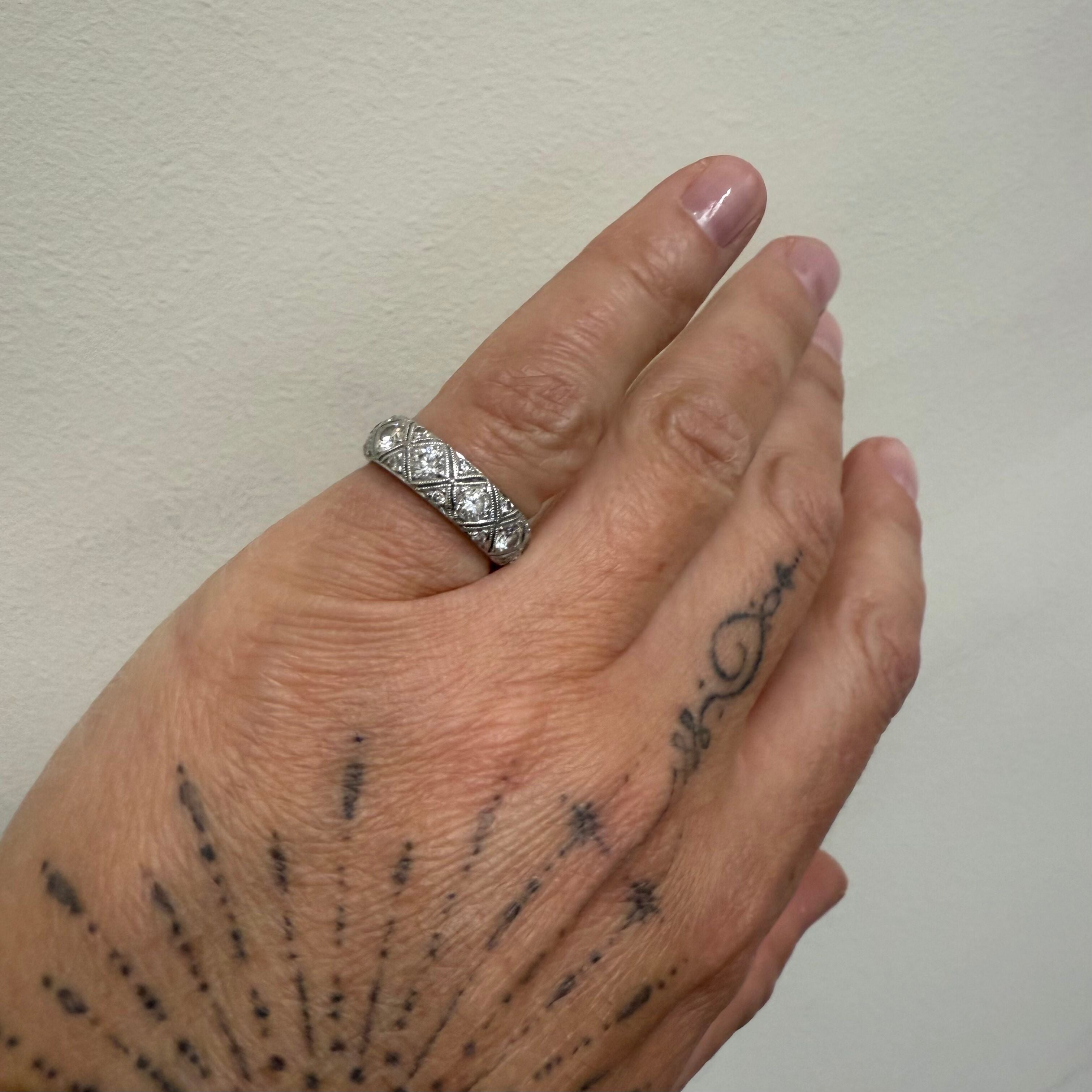 Mid Century Platinum Diamond Band Ring