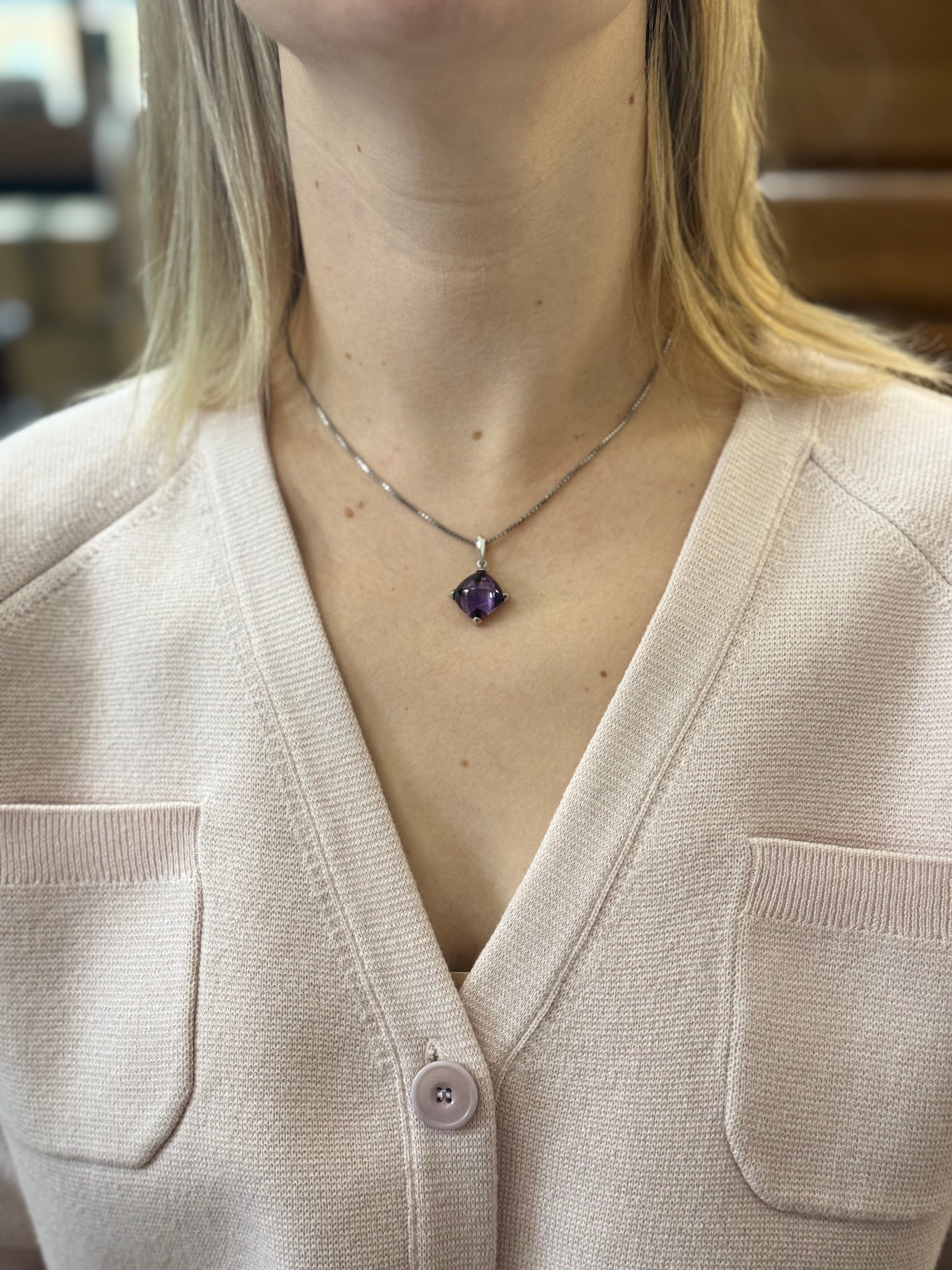 Baccarat Medicis Purple Crystal Sterling Silver Pendant Necklace OG-3285