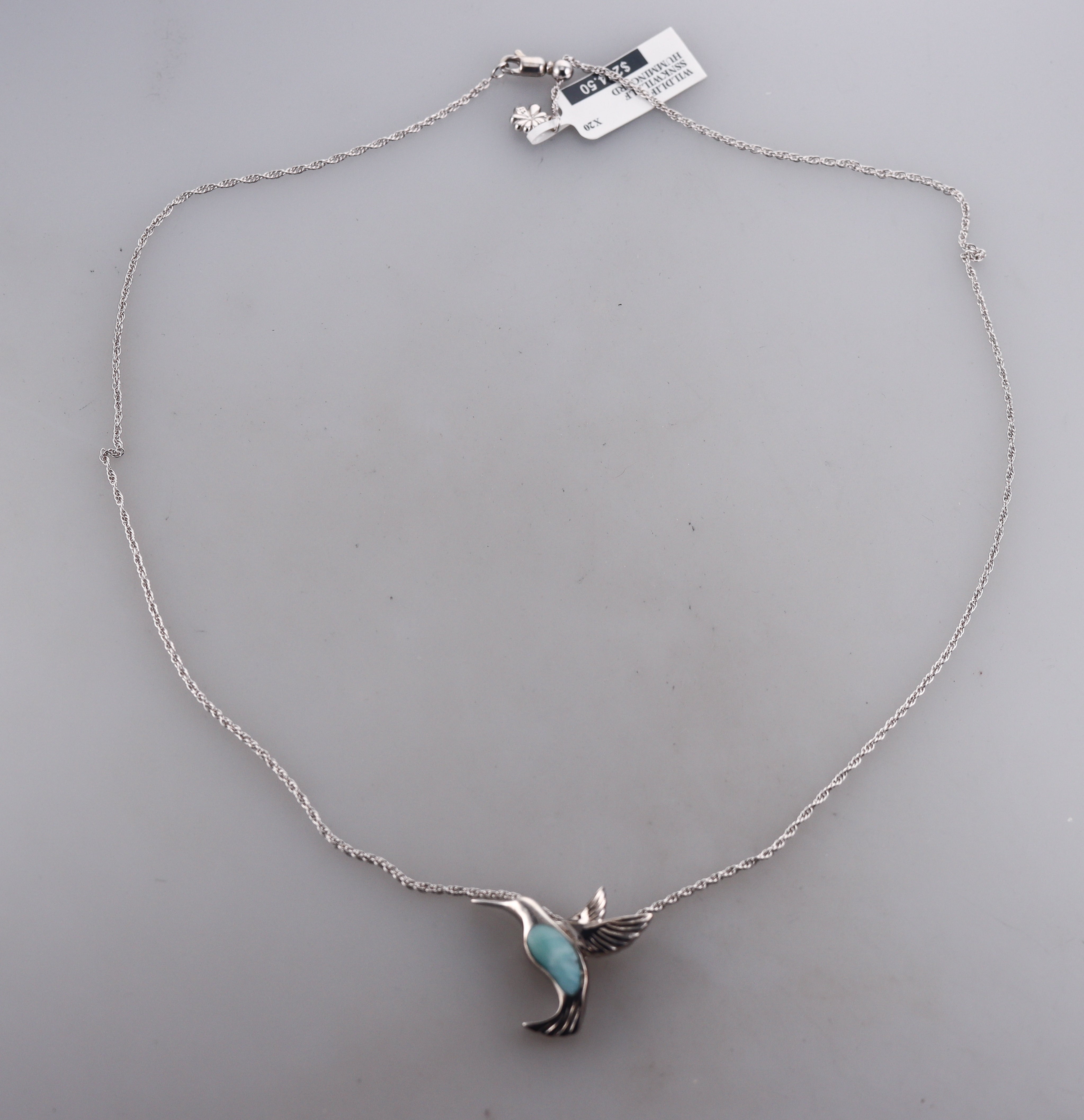 MarahLago Sterling Silver Larimar Hummingbird Pendant Necklace Retail $234