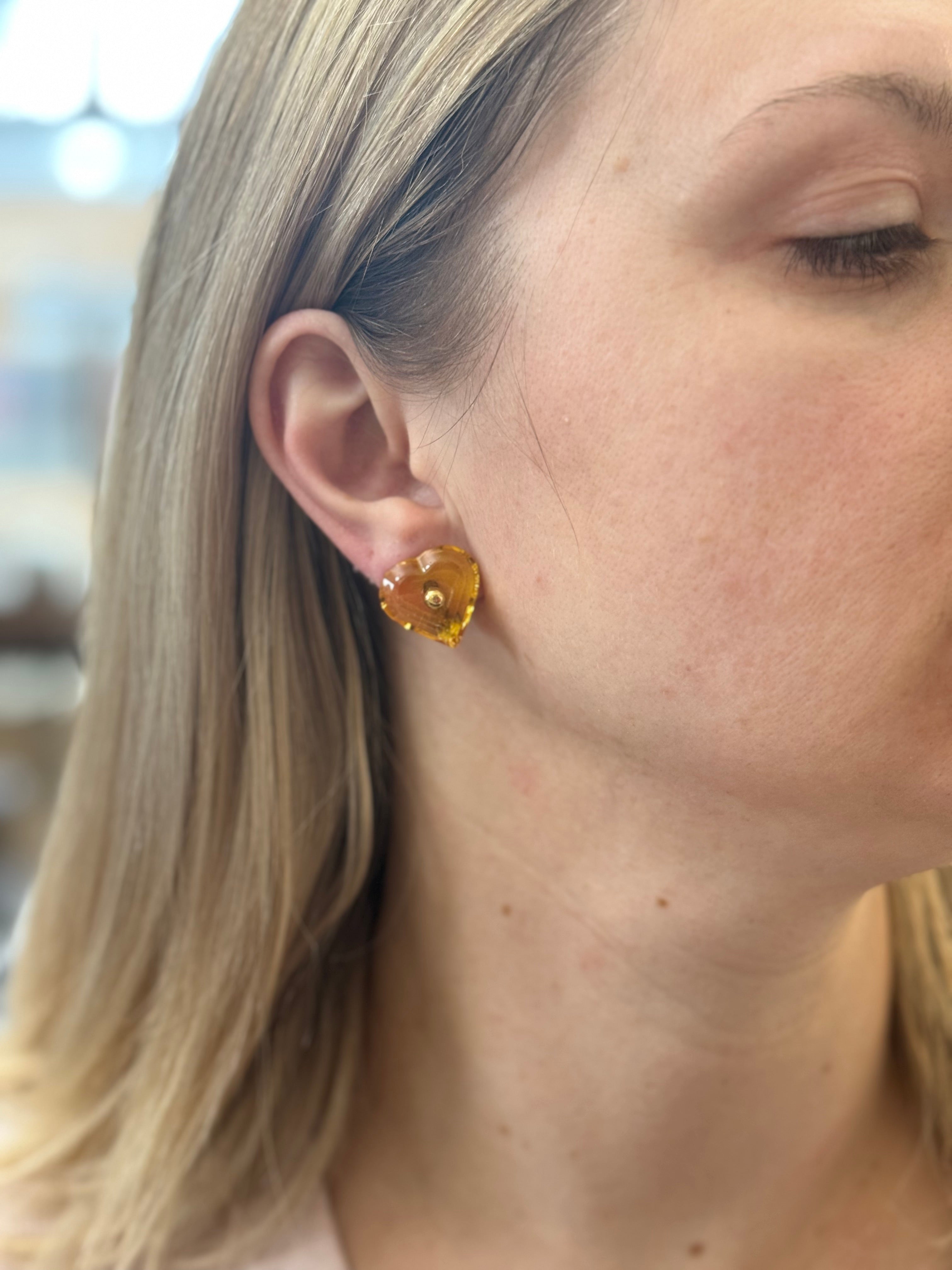 Baccarat 18k Gold Heart Crystal Earrings OG-3274