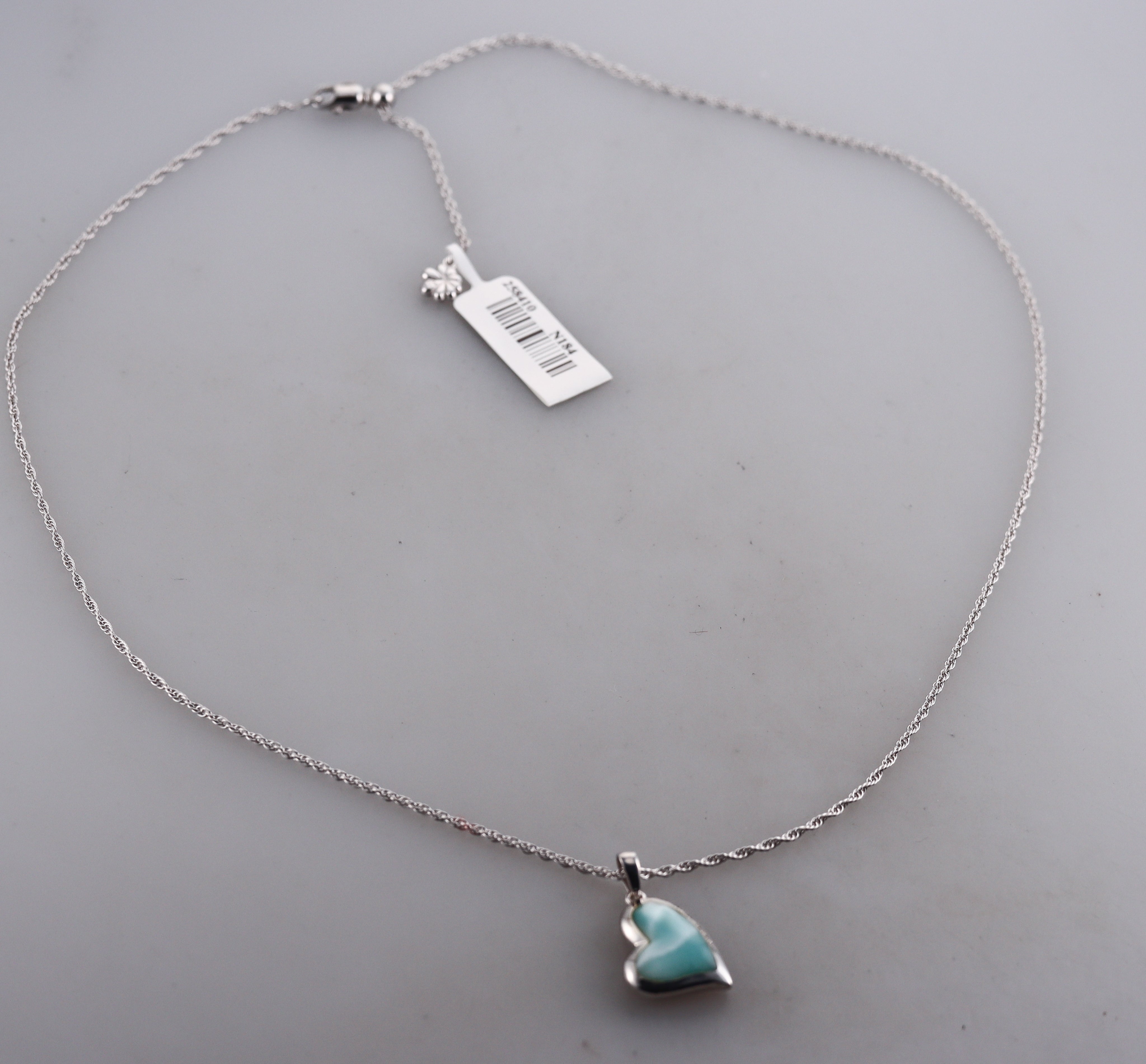MarahLago Sterling Silver Larimar Heart Pendant Necklace Retail $231